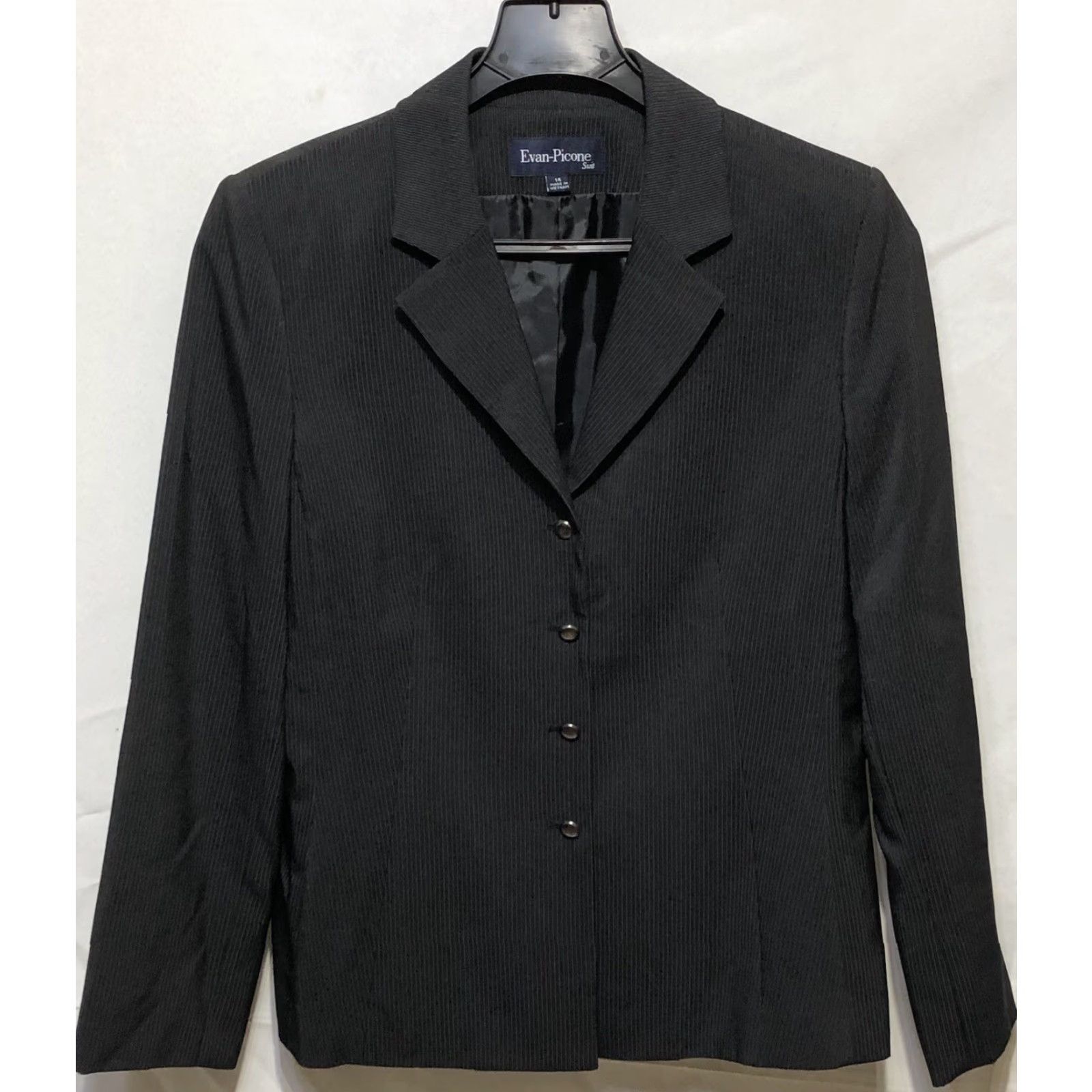 Evan Picone VINTAGE Evan Picone Skirt Suit 14 Blk Pinstripe Knee Length Lined Pleat Hem Office Woman Suit Size 36" / US 14 / IT 50 - 3 Thumbnail