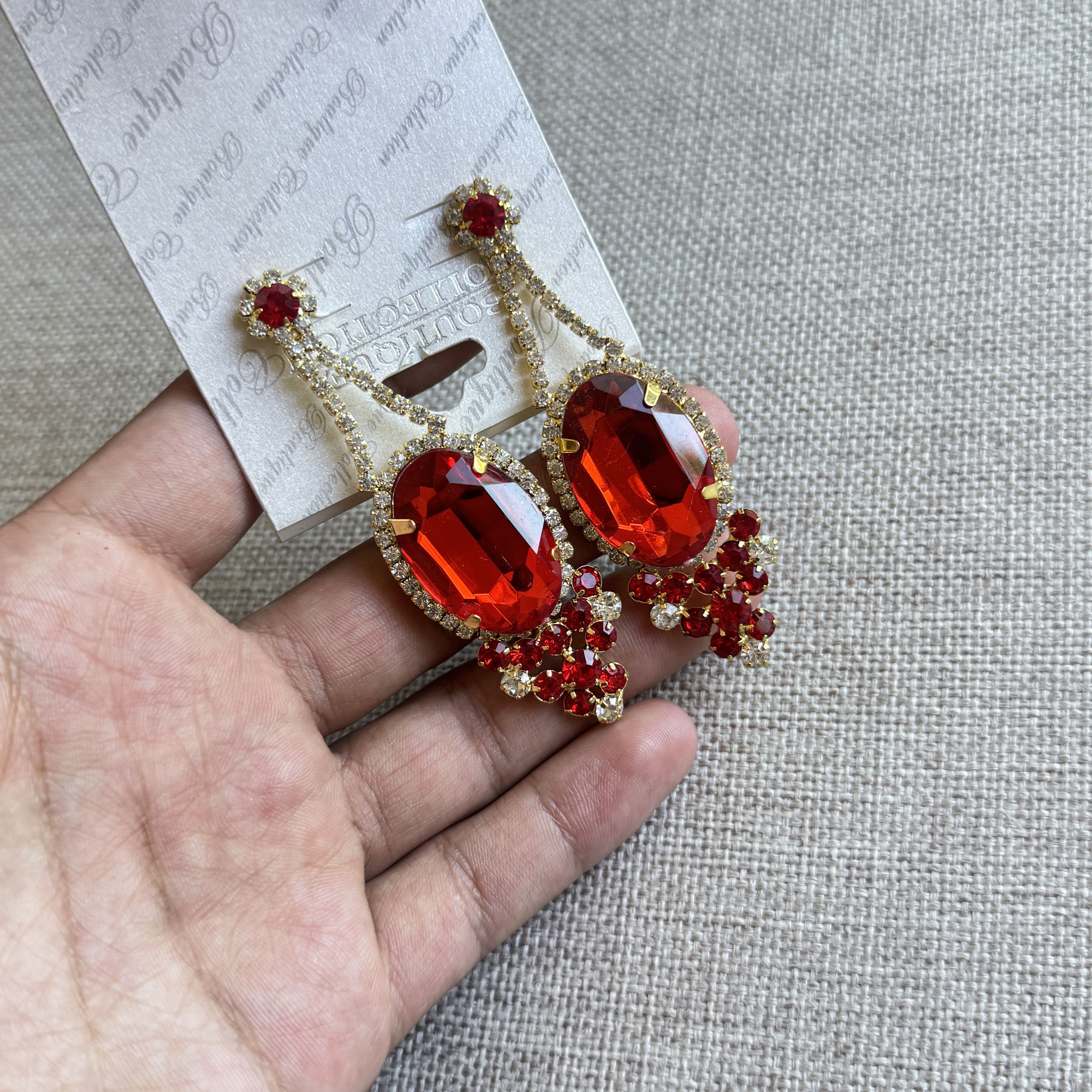 Other Boutique Collection Red Gold Rhinestone Drop Earrings Size ONE SIZE - 4 Thumbnail