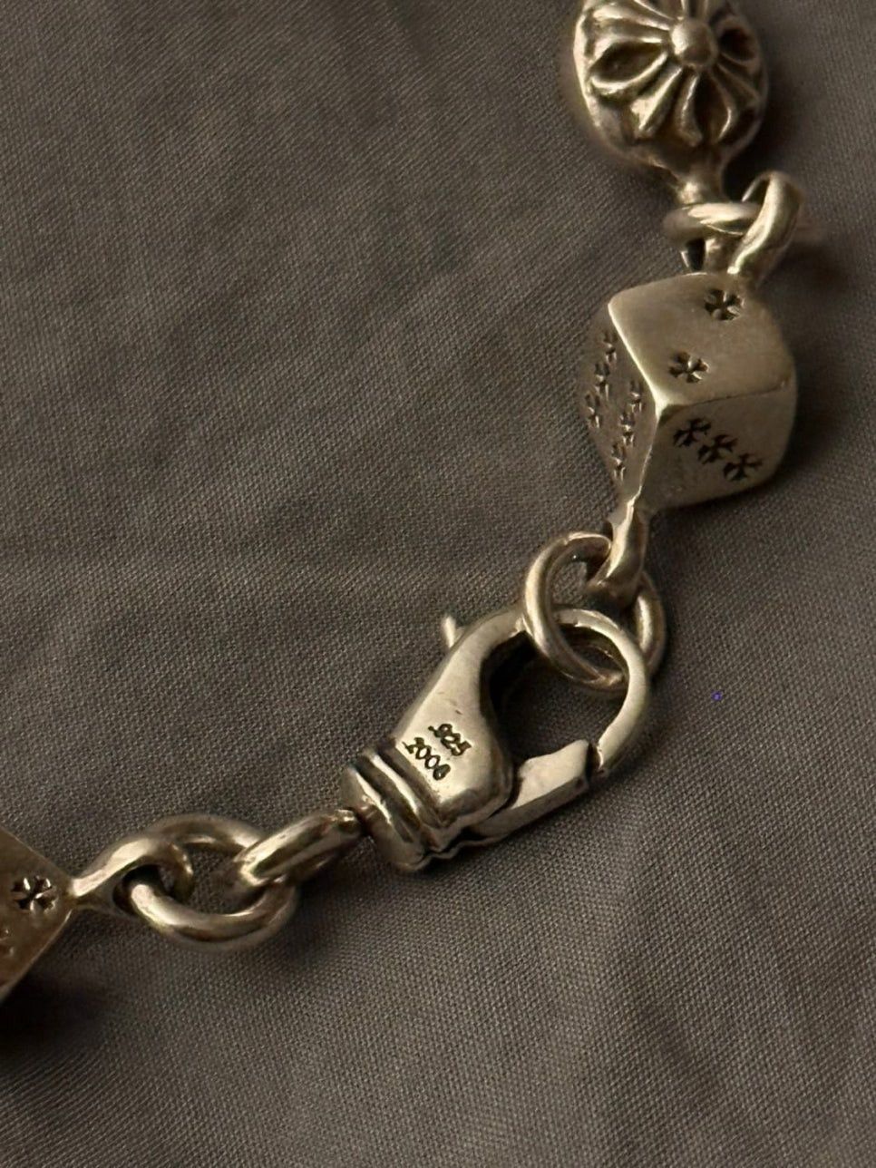 Chrome Hearts Gold Pink Diamonds Tiny E 10 Cross Bracelet