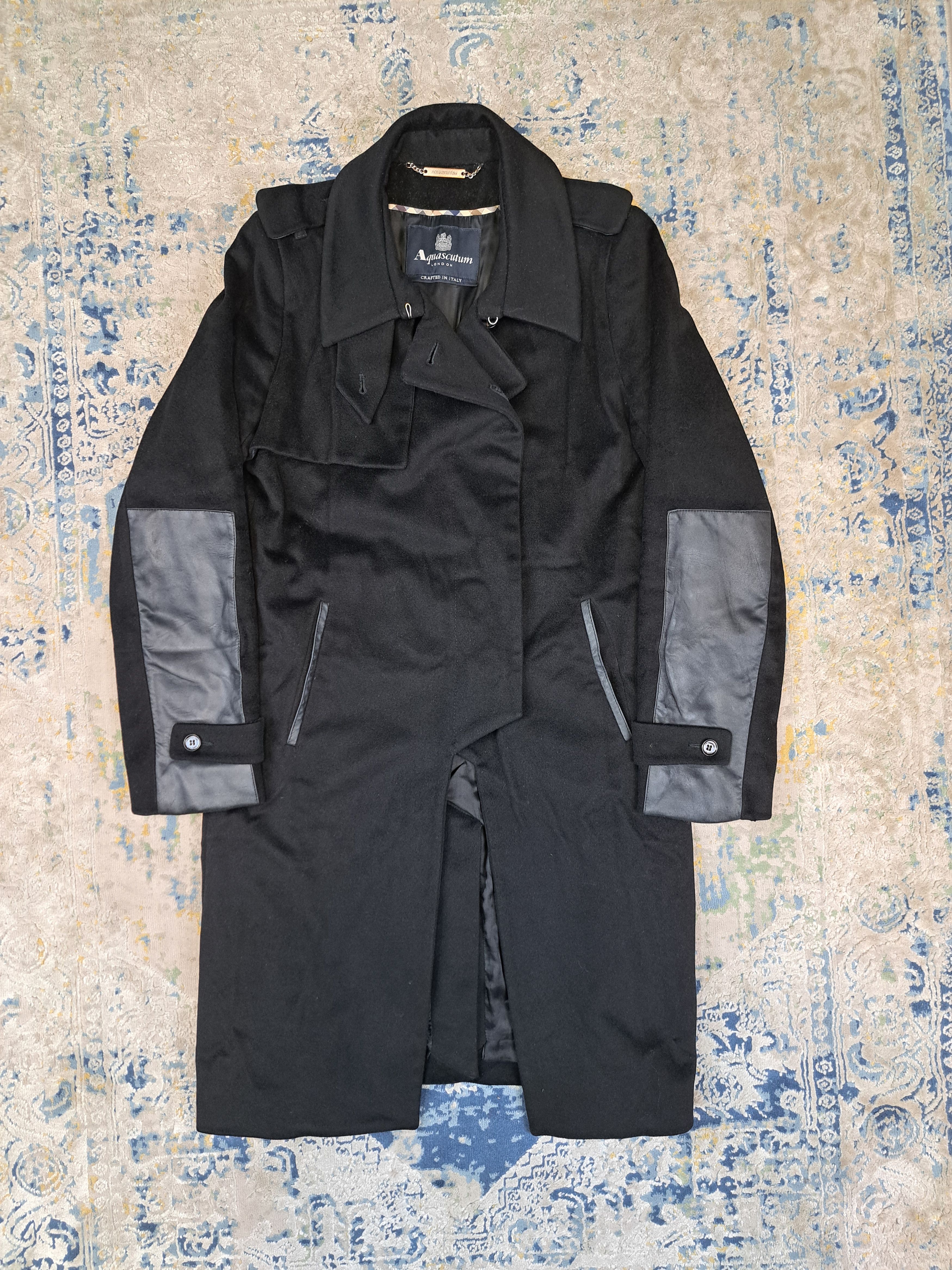 Aquascutum Very Rare Avant Garde Aquascutum Leather Details Wool Coat Size S / US 4 / IT 40 - 1 Thumbnail