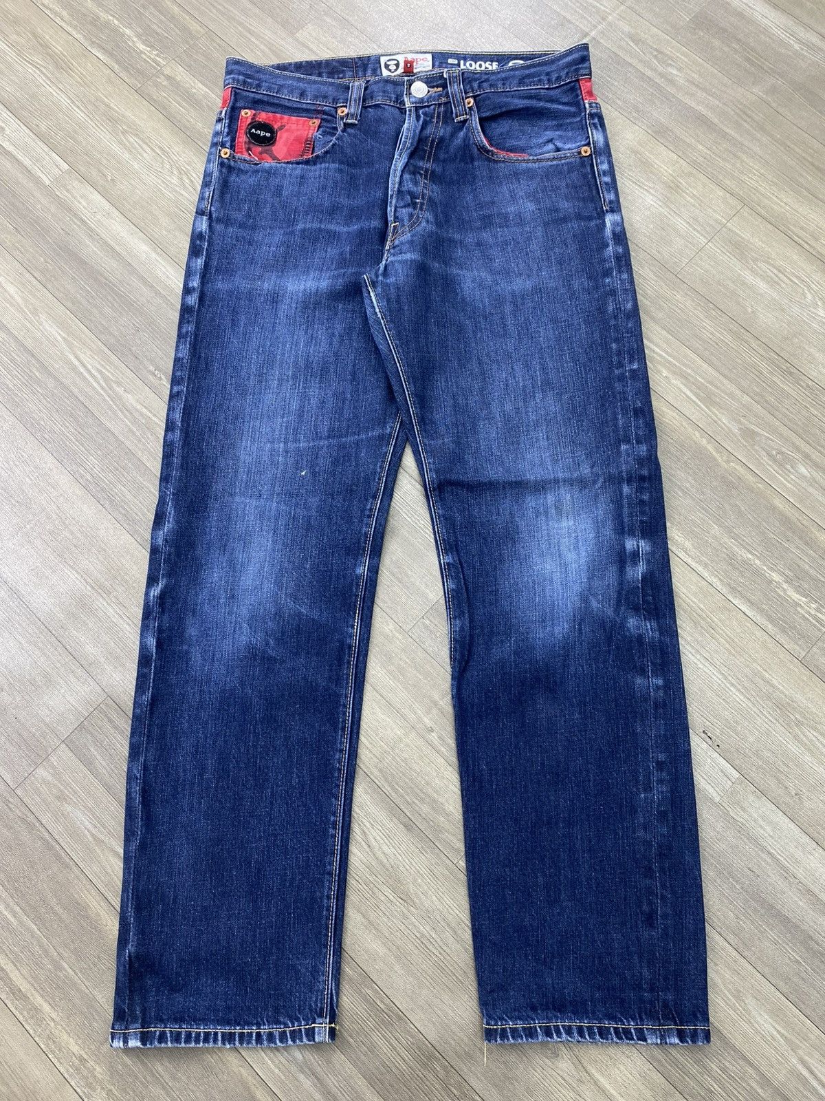 Aape Vintage Aape By A Bathing Ape Bape Embroidery Selvedge Denim Size US 32 / EU 48 - 22 Thumbnail