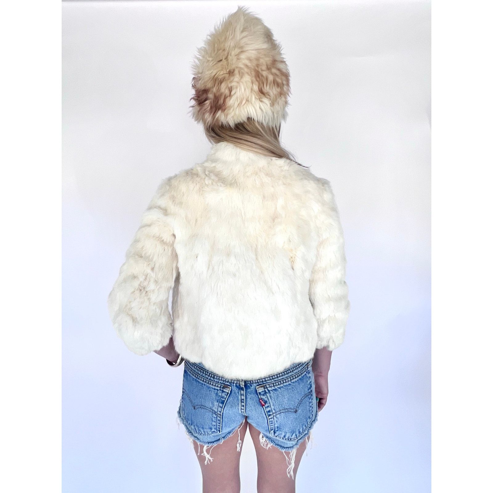Vintage VTG 80s NIKI Plush Rabbit Fur Bomber Ivory Crop Jacket XS Size XS / US 0-2 / IT 36-38 - 4 Thumbnail
