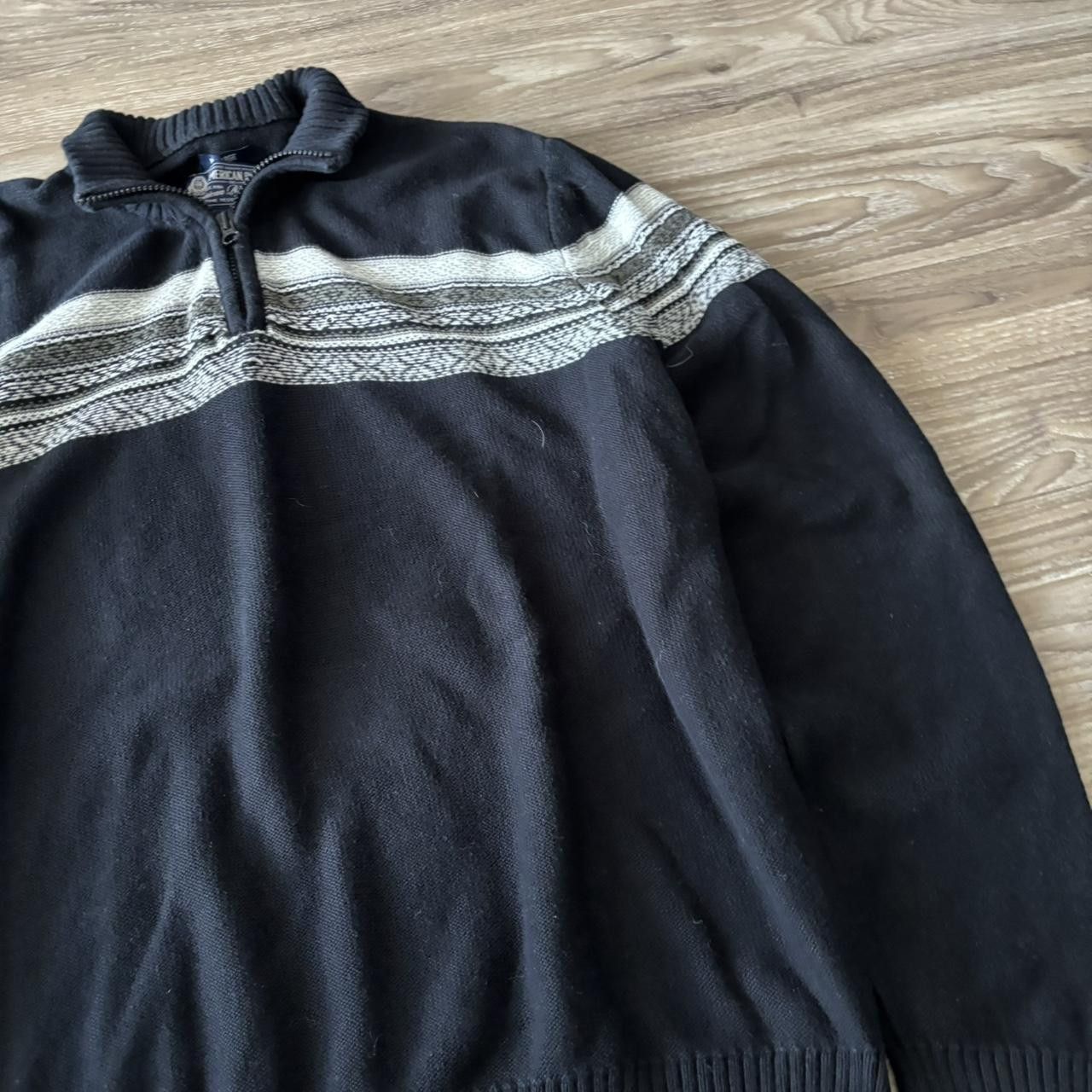 Japanese Brand Crazy Vintage Y2K/2000s Black Striped Quarter Zip Sweatshirt! Size US XL / EU 56 / 4 - 4 Thumbnail