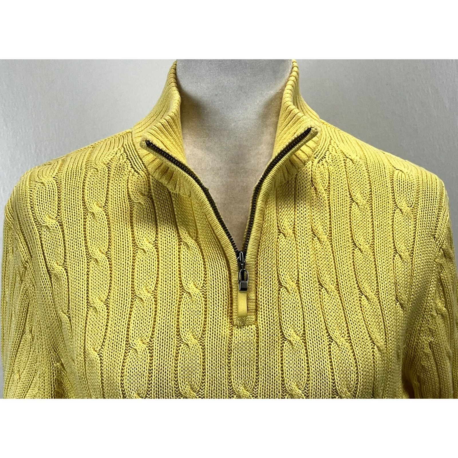 Brooks Brothers Brooks Brothers Cable Knit Sweater Womens L 1/4 Zip Yellow Cotton Pullover Vintage No Size L / US 10 / IT 46 - 6 Thumbnail