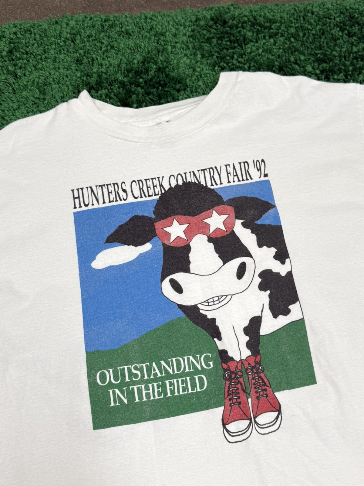 Hanes × Vintage Vintage 90s Heavyweight Cow Tee White Hanes XL Size US XL / EU 56 / 4 - 1 Thumbnail