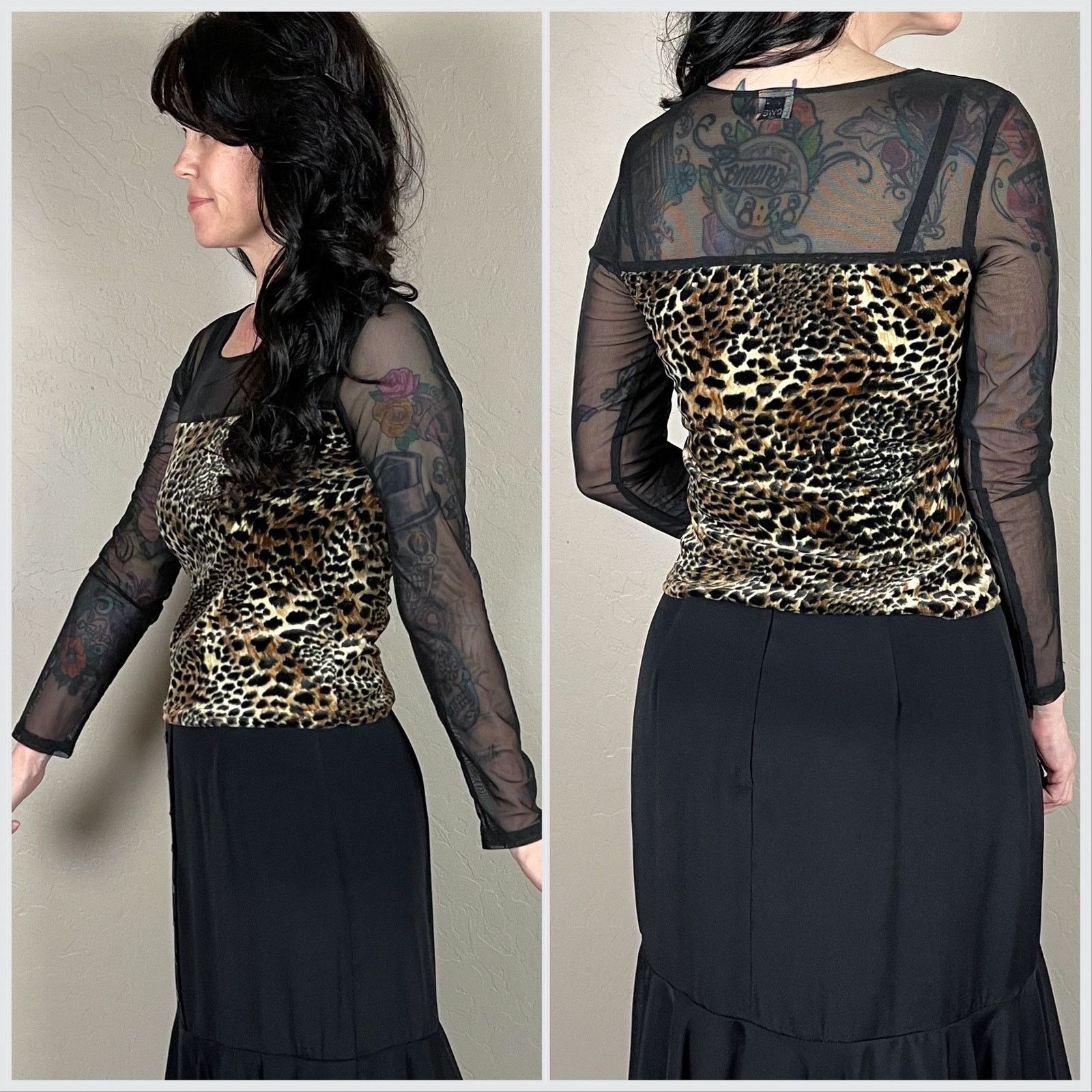 Vintage Vintage 1990s Mesh Cheetah Print Long Sleeve Top Size XS / US 0-2 / IT 36-38 - 2 Thumbnail