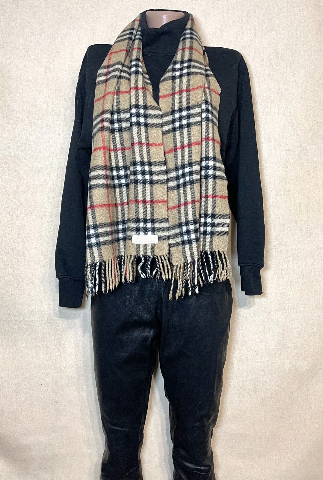 Vintage Burberry London cashmere tartan brown beige scarf Size ONE SIZE - 2 Thumbnail