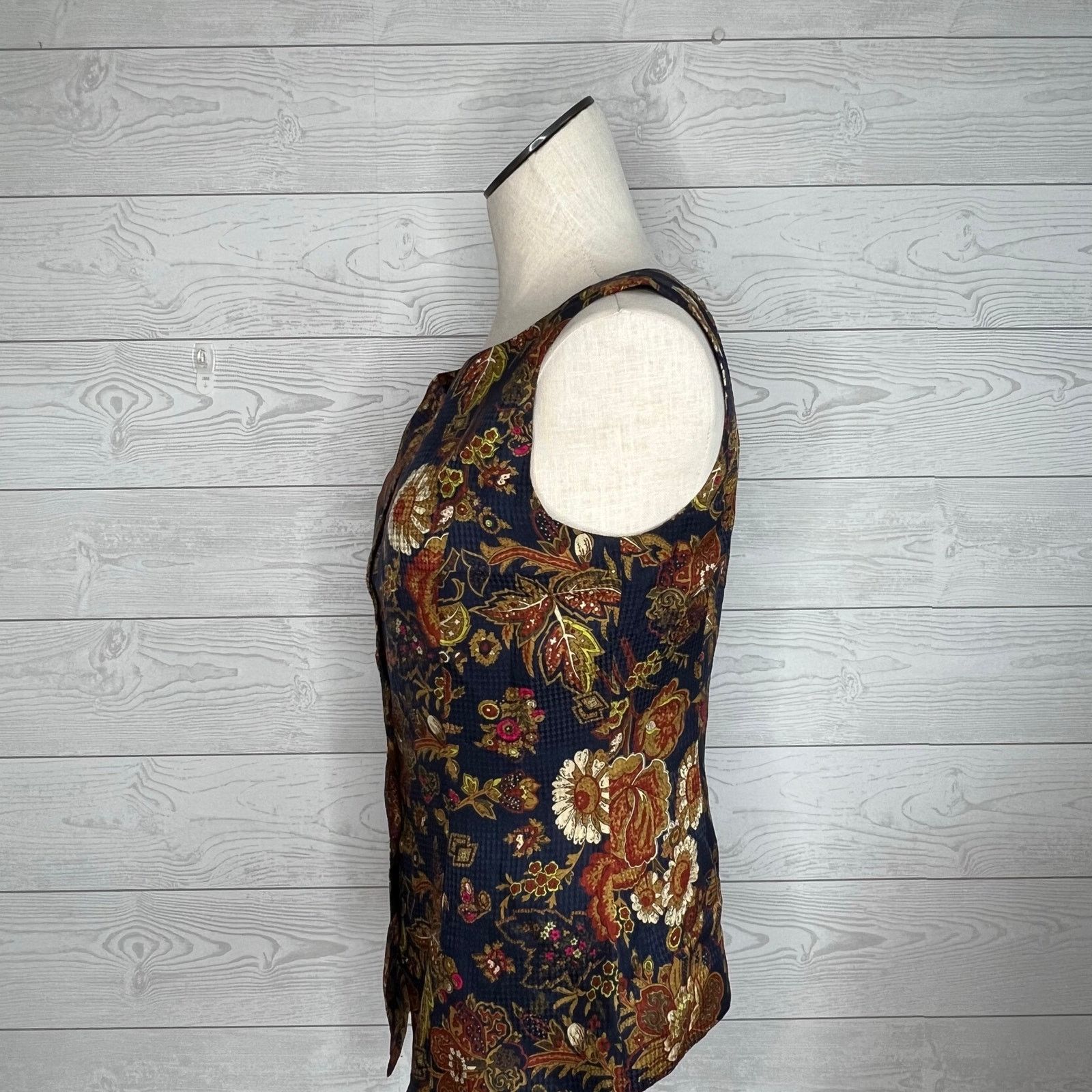 Anne Klein Anne Klein II Vintage 80s Navy Floral Vest Sz 6 Button Front Size M / US 6-8 / IT 42-44 - 3 Thumbnail