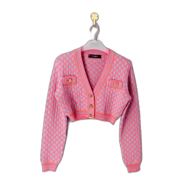 Versace versace cropped knit pullover in checkerboard pattern Size US M / EU 48-50 / 2 - 1 Thumbnail