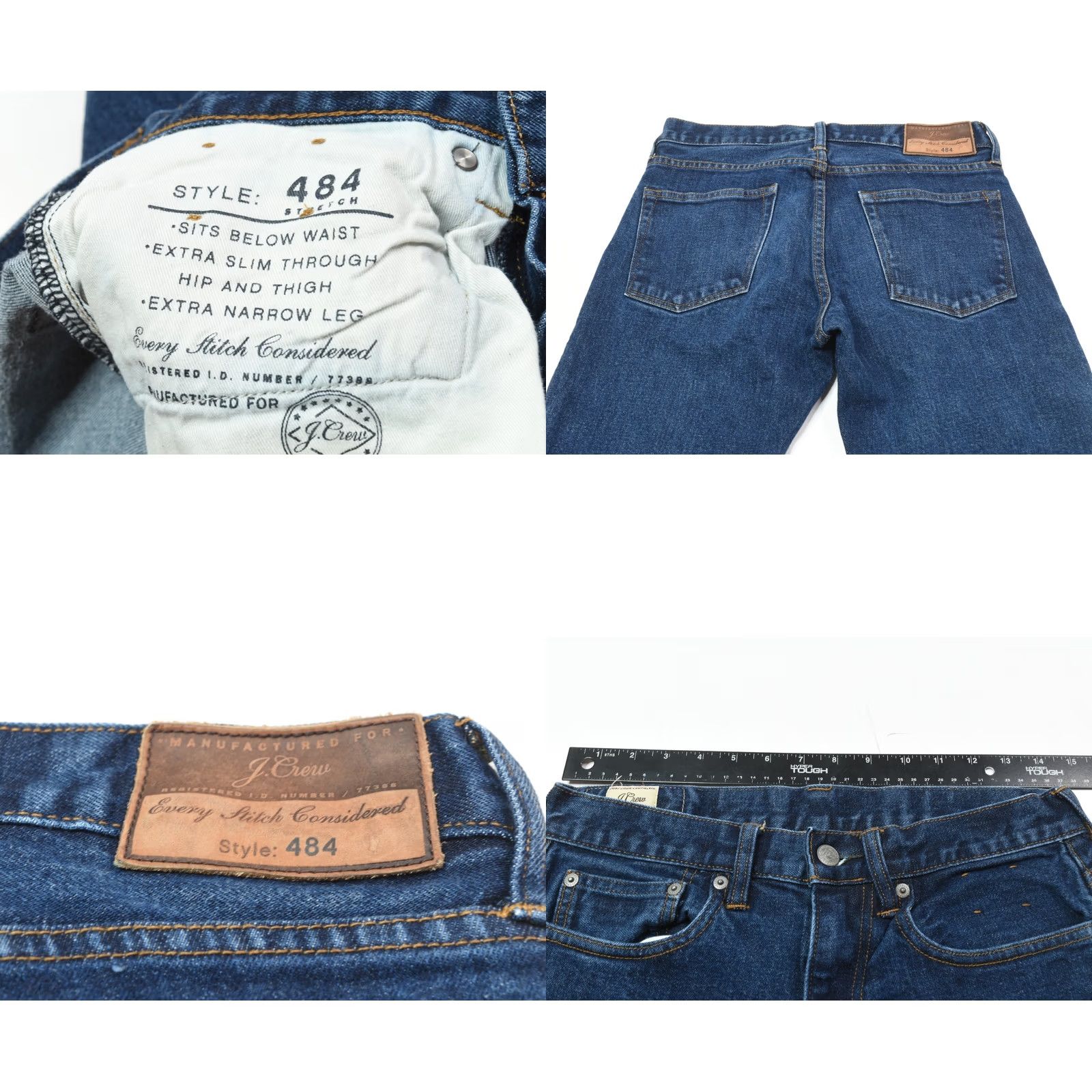 J.Crew J.CREW 484 Slim-Fit Jeans Mens 29x31.5 Blue Indigo Denim Cotton Slim Tapered Leg 5-Pocket zipper button Regular 29 Mens Jeans Size US 29 - 8 Thumbnail