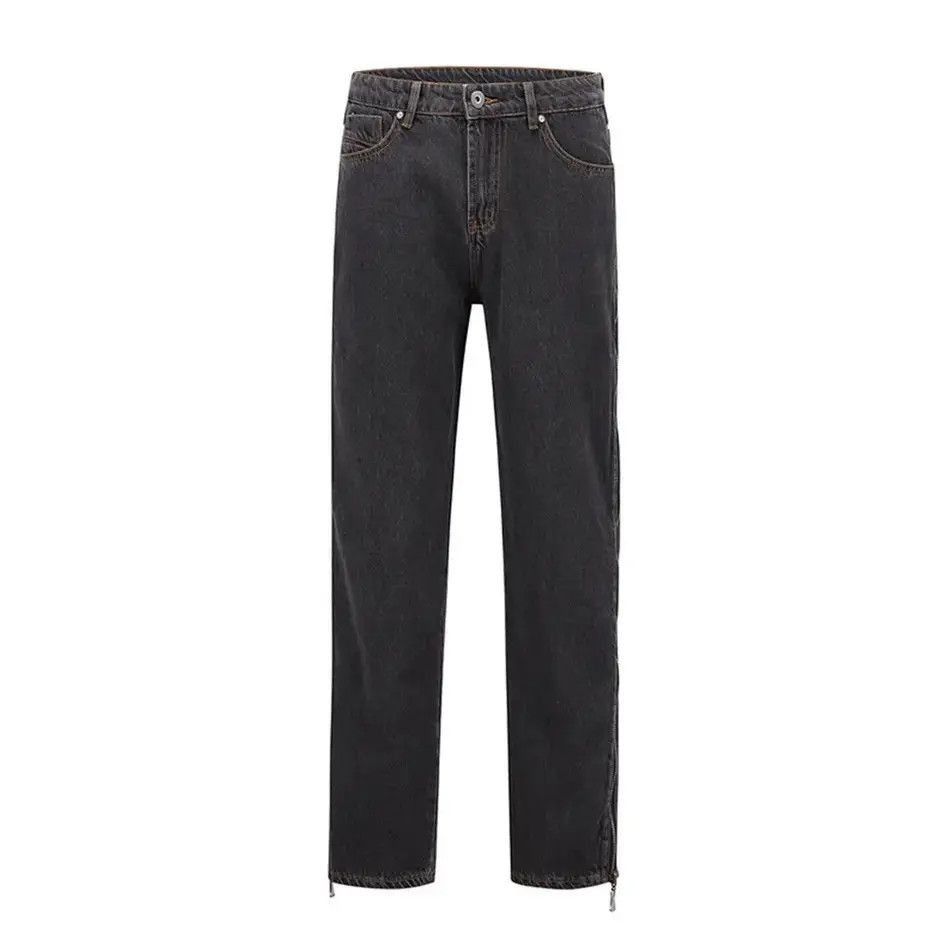Japanese Brand Straight Frayed Jeans Side Zipper Harajuku Style Loose Pants Size US 30 / EU 46 - 4 Thumbnail