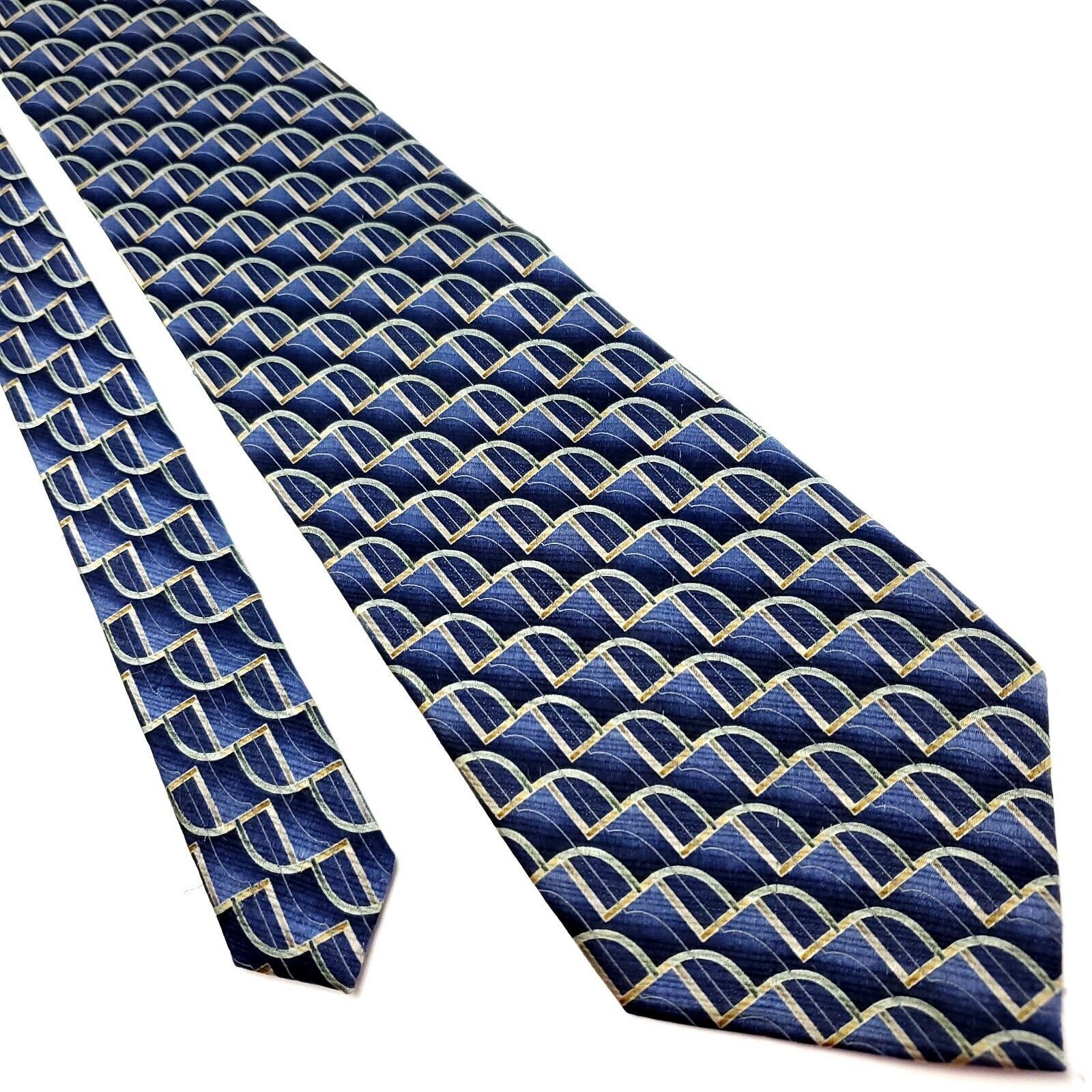 Van Heusen Van Heusen Blue Silk Tie Woven Geometric Short Wide Size ONE SIZE - 1 Thumbnail