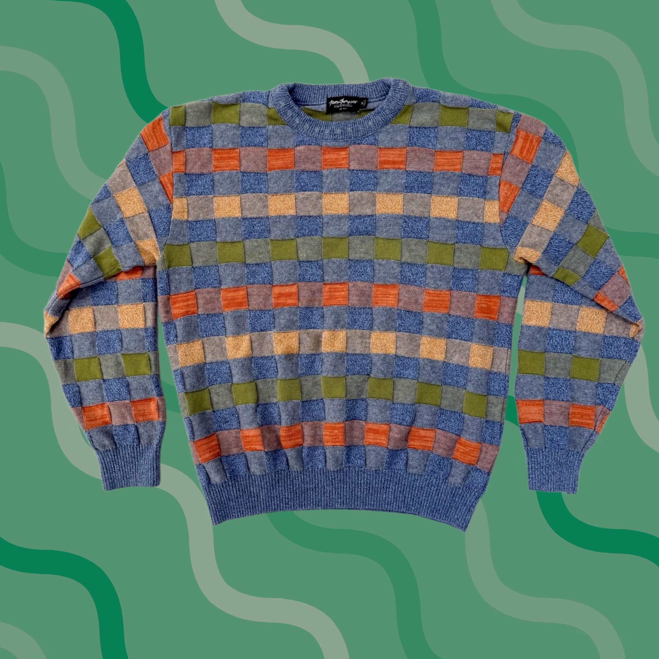 Jim Thompson Norm Thompson Sweater Mens Medium Multicolor Check Knit Crewneck Pullover Size US M / EU 48-50 / 2 - 1 Thumbnail