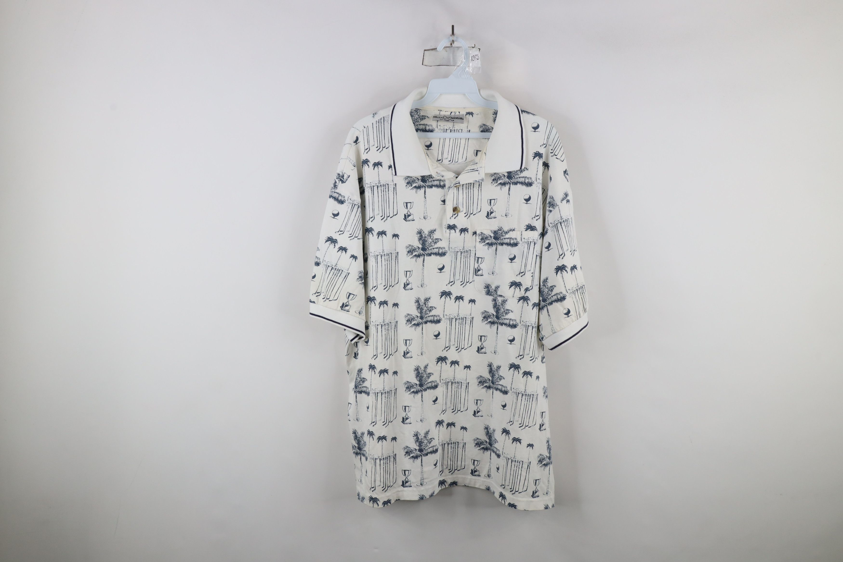 Vintage Vintage 90s All Over Print Golf Palm Tree Polo Shirt White Size US XXL / EU 58 / 5 - 1 Thumbnail
