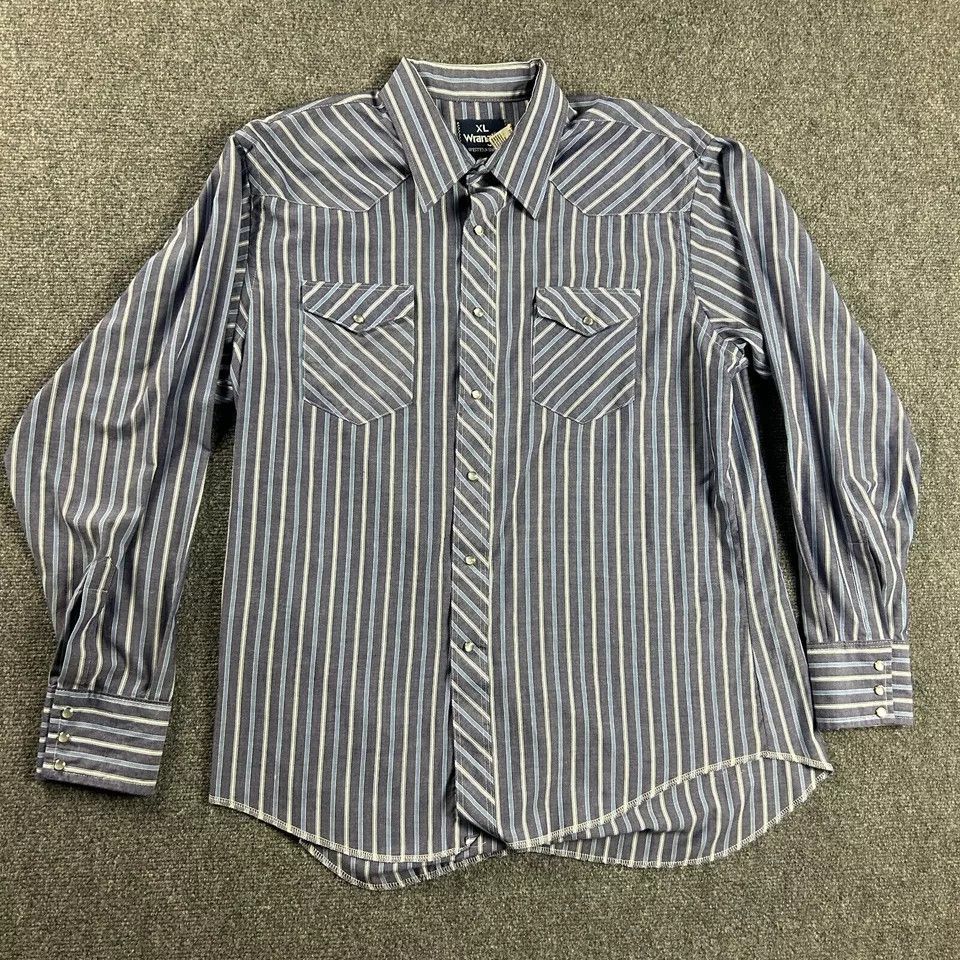Vintage × Wrangler Wrangler Shirt Mens XL Striped Western Pearl Snap Long Tail Size US XL / EU 56 / 4 - 1 Thumbnail