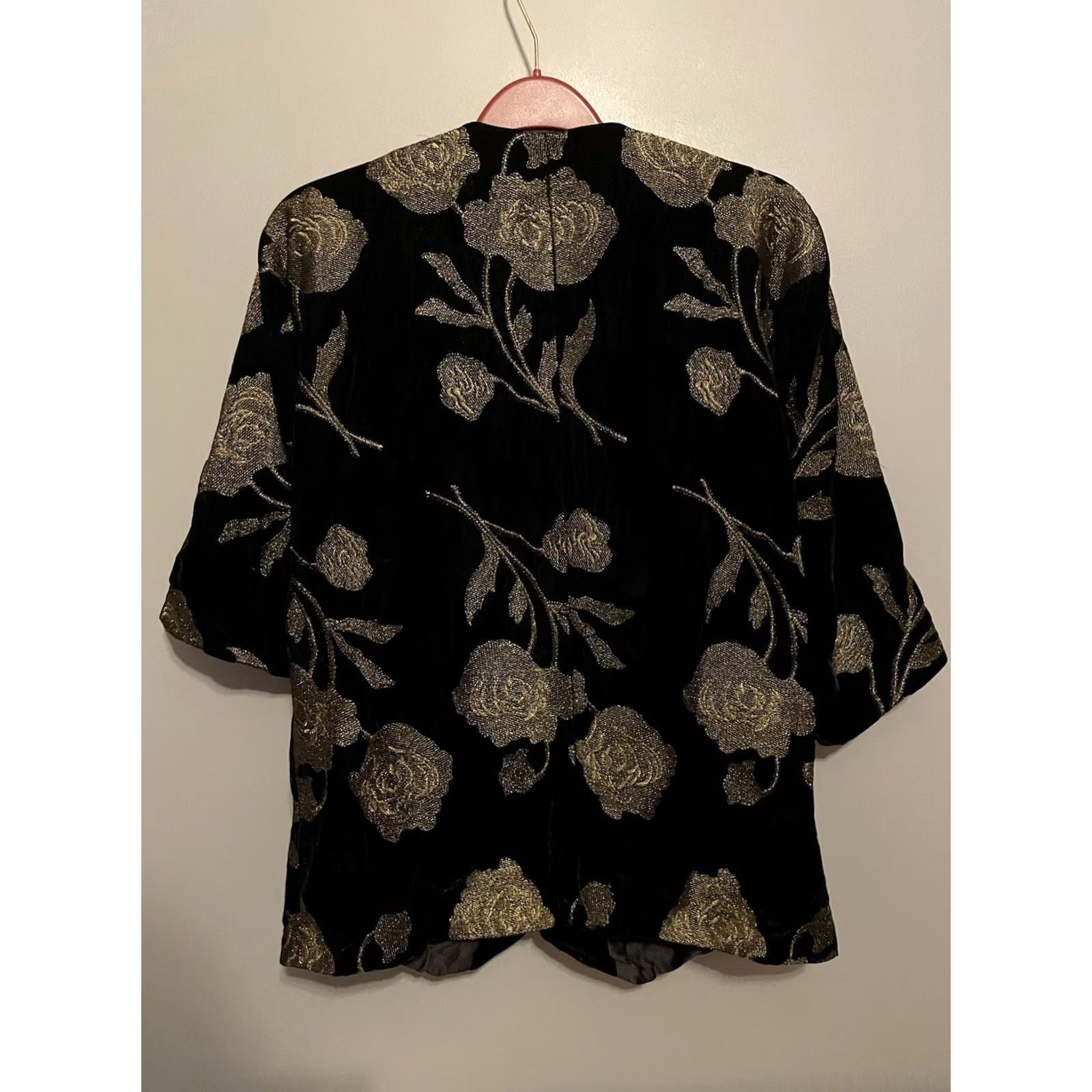 Ralph Lauren VINTAGE LAUREN RALPH LAUREN Velvet Gold Roses Open Jacket Blazer Kimono Women S (F216) Size S / US 4 / IT 40 - 4 Thumbnail