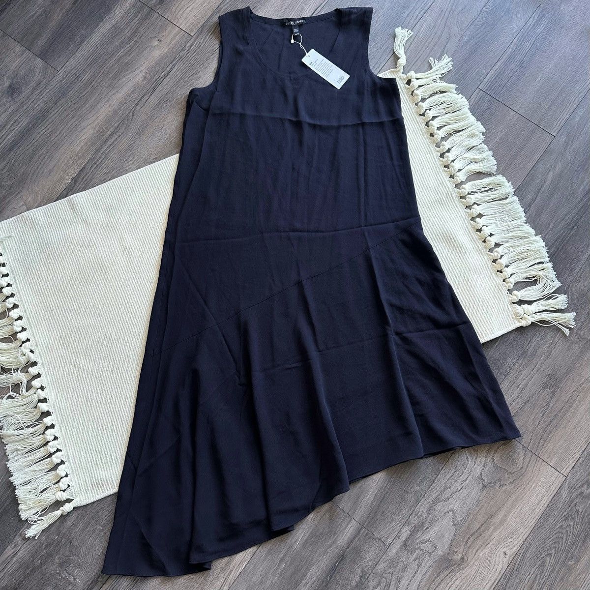 Eileen Fisher Eileen Fisher Silk Georgette Navy Blue Asymmetric Dress Size S / US 4 / IT 40 - 2 Thumbnail