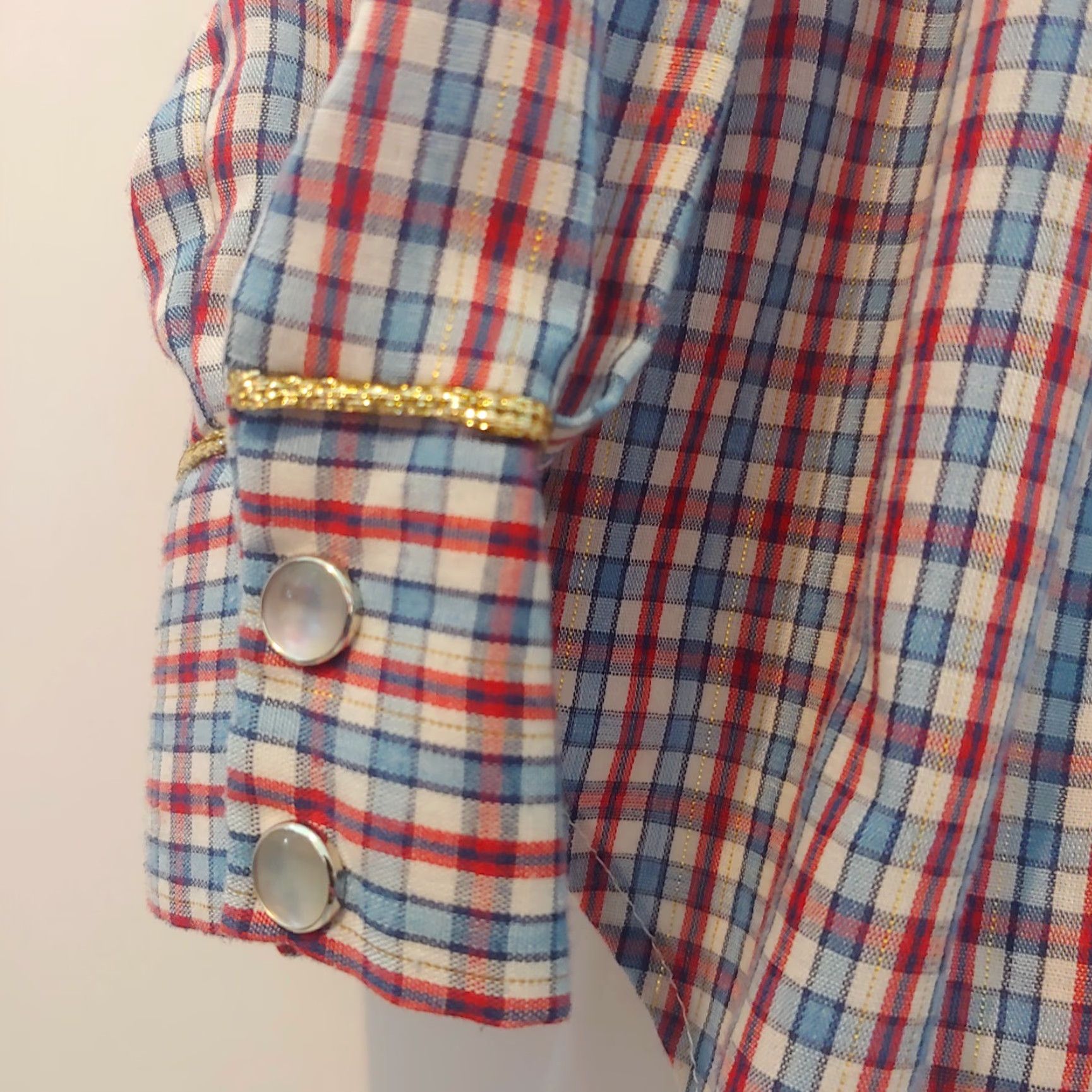 Vintage VINTAGE Land N Sea Shirt Women XL Pearl Snap Western Metallic Gold Piping Plaid Red/White/Blue/Gold Casual Women's Blouse Size XL / US 12-14 / IT 48-50 - 8 Thumbnail