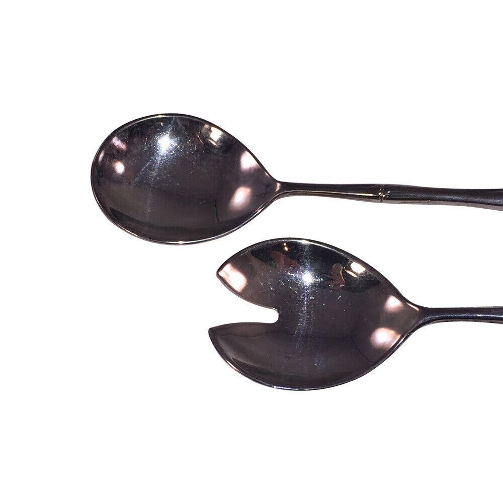 Designer Large Italian Bamboo Inspired Salad Fork and Spoon Set Size ONE SIZE - 3 Thumbnail
