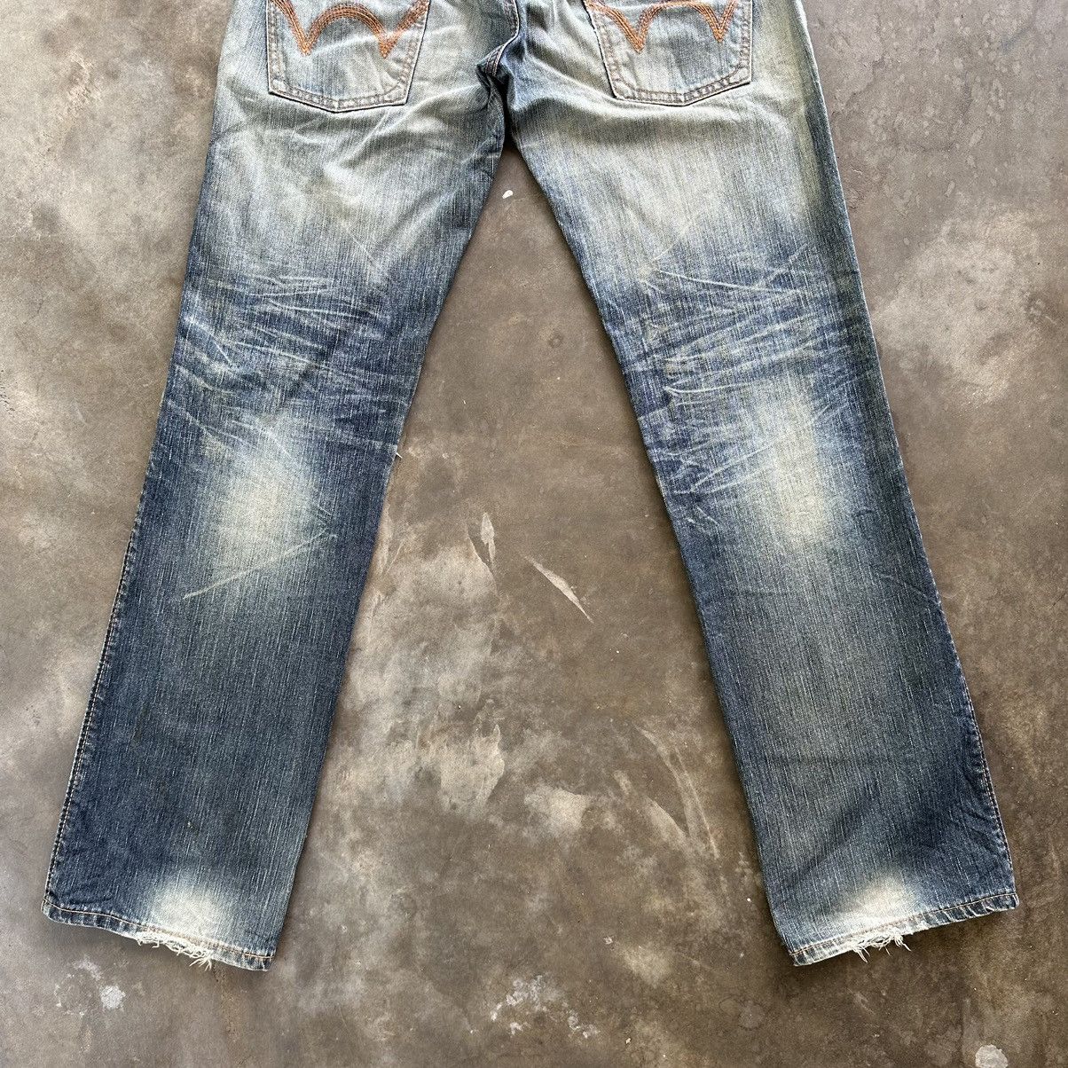 Edwin × Jean × Vintage Vintage Edwin Blue Trip Distressed Faded Denim Jean Pant W33 Size US 33 - 11 Thumbnail