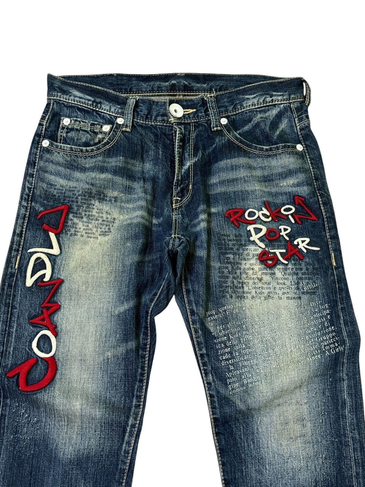Hysteric Glamour Japanese Co & Lu Embroidered Acid Wash Poem Denim Jeans Size US 32 / EU 48 - 3 Thumbnail