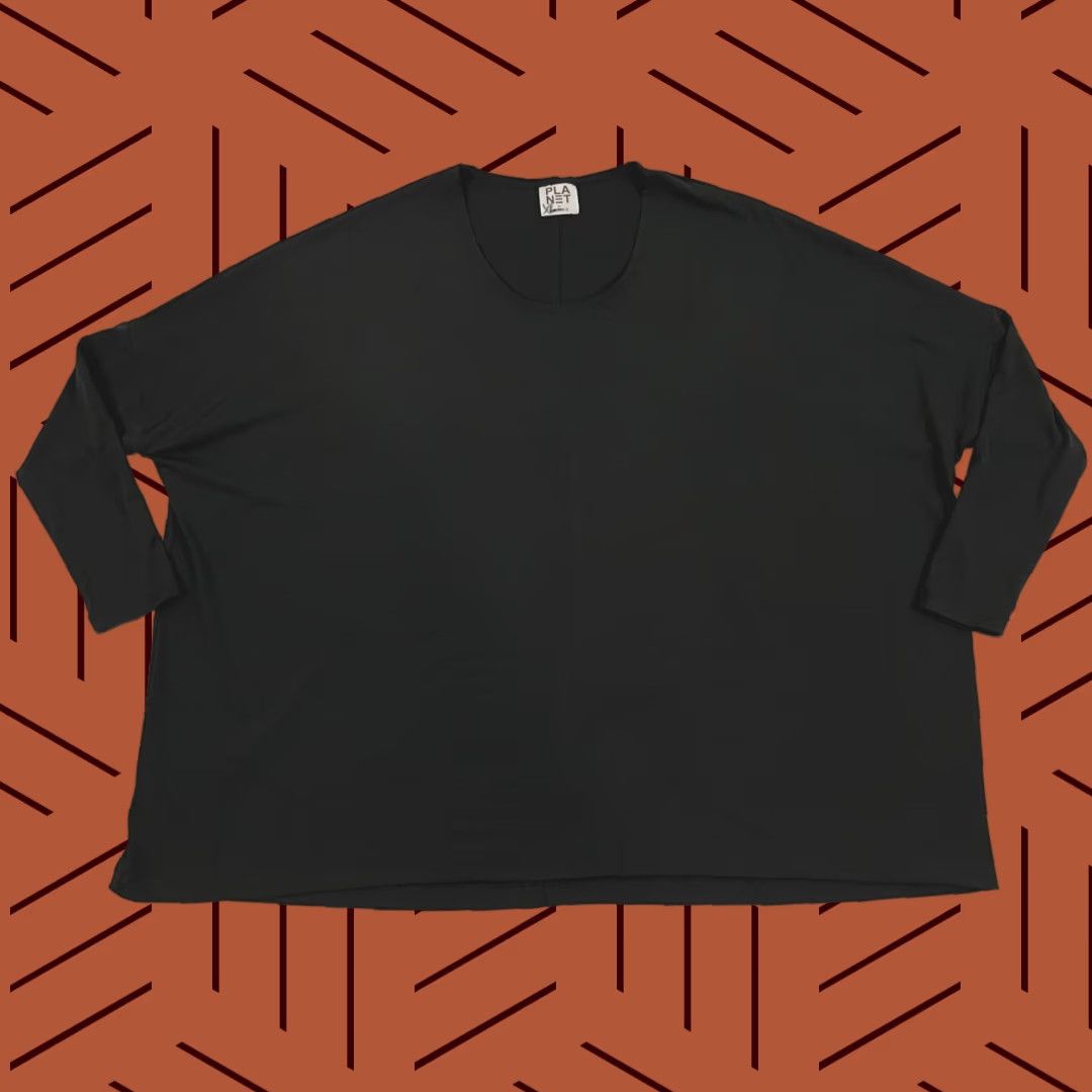 Vintage Planet by Lauren G Blouse Womens OSFA Black Oversized Boxy Dolman Sleeve Minimal Shirt Adults OSFA Black Size ONE SIZE - 1 Thumbnail