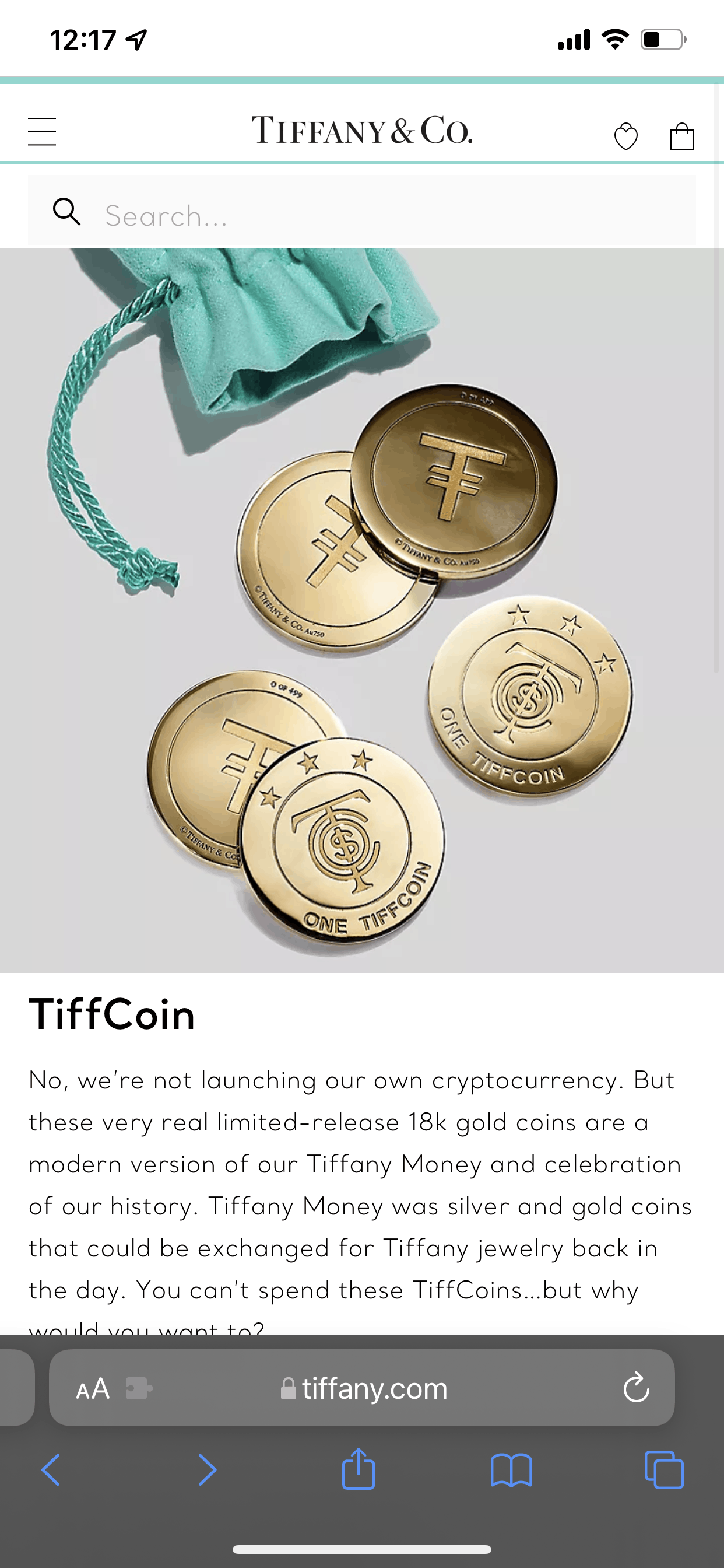 Tiffany & Co. NWT ONE TIFFCOIN | TIFFANY & CO. 18K Gold Tiffcoin Size ONE SIZE - 7 Thumbnail