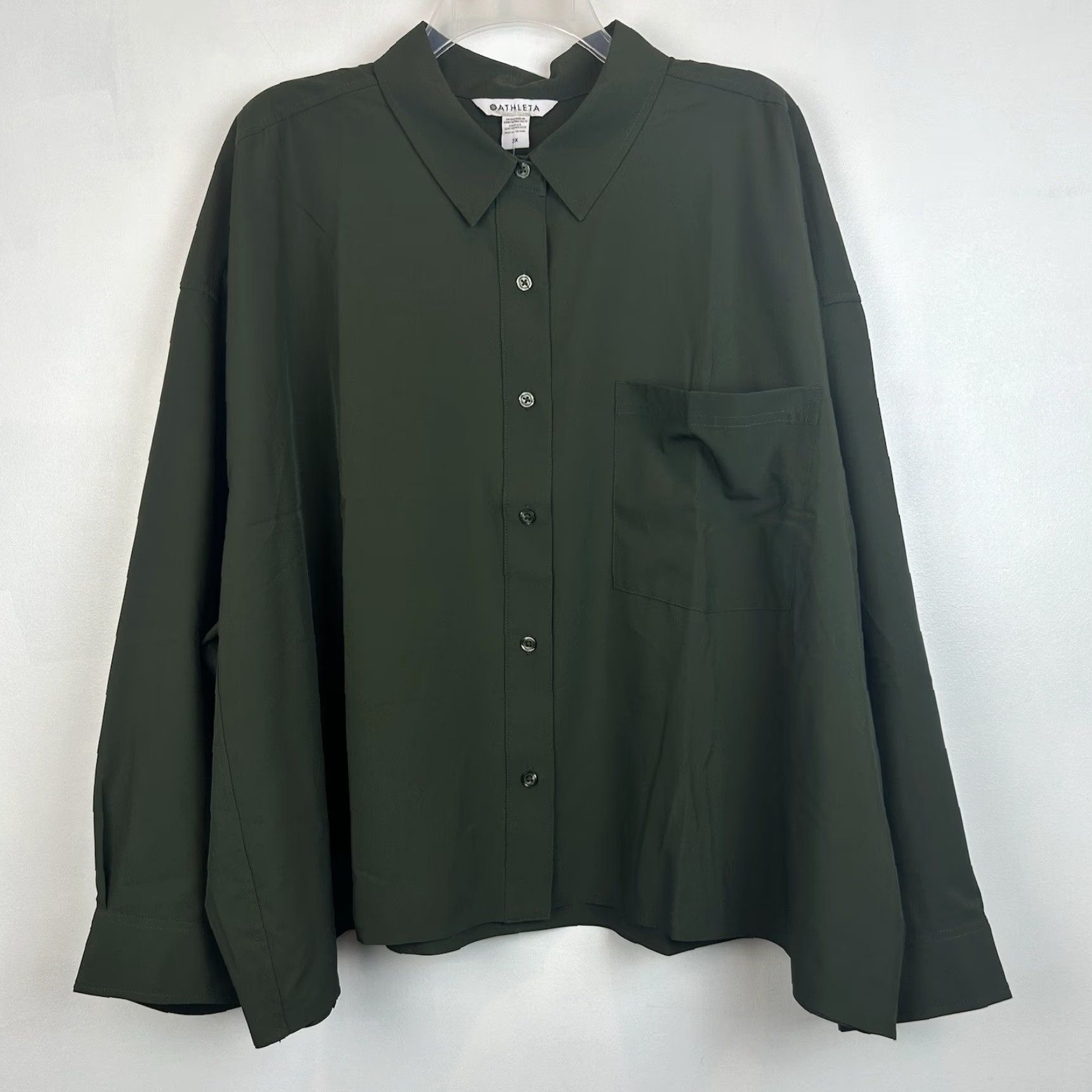 Athleta Athleta Button-Up Shirt Women 3X Green Plus Oversized Basic Office Workwear Casual Travel Modern Collar Long Sleeve Size XXL / US 16-18 / IT 52-54 - 6 Thumbnail
