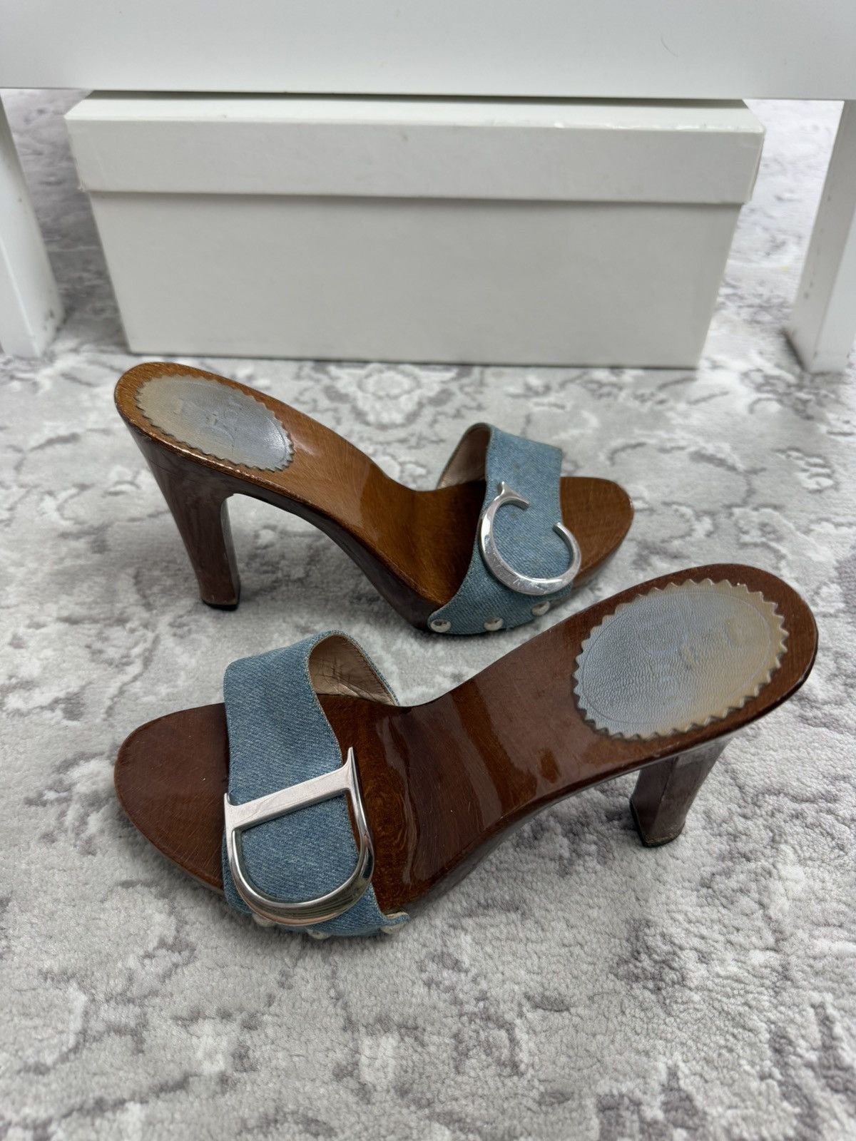 Dior Vintage y2k Dior wood & denim mules sandals US6 designer rare Size US 6 / IT 36 - 1 Thumbnail