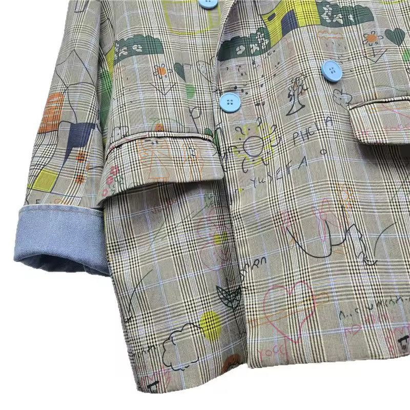 Other Designer Plaid Loose Frayed Vintage Style Jacket Blazer Size M / US 6-8 / IT 42-44 - 4 Thumbnail