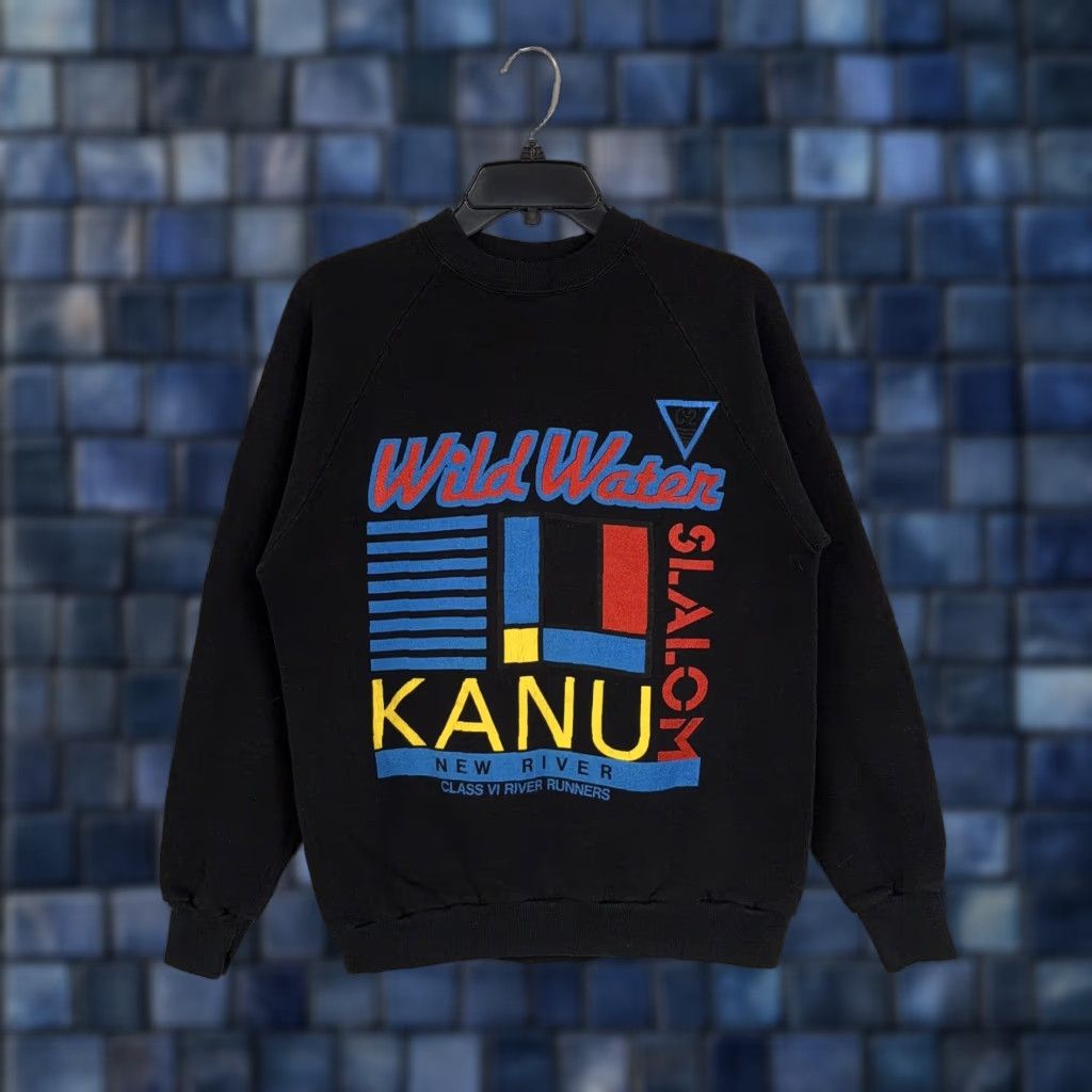 Jerzees VINTAGE Jerzees Sweatshirt Mens Large Black Whitewater Kanu River Graphic 80s Crewneck Pullover Size US L / EU 52-54 / 3 - 1 Thumbnail