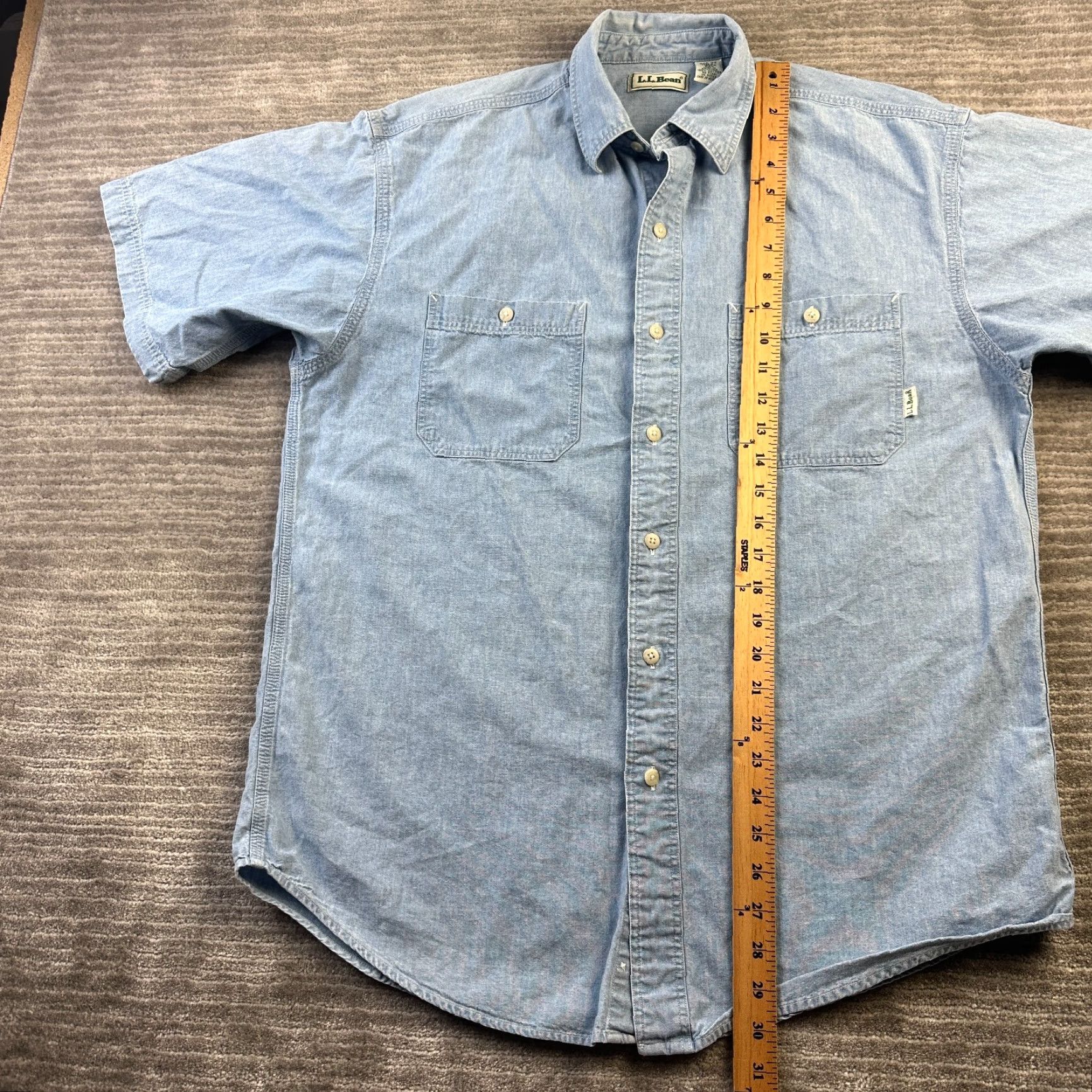 Vintage LL Bean Shirt Medium Blue Jean Chambray Button Up Cotton Work Double Pocket Mens Size US M / EU 48-50 / 2 - 8 Thumbnail