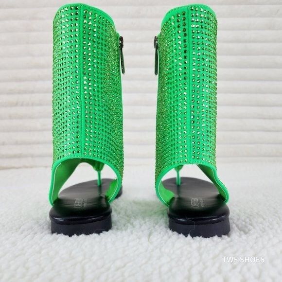 Other Just Doit Rhinestones Flat Bootie Thong Sandals Green (US Sh Size US 11 / IT 41 - 3 Thumbnail