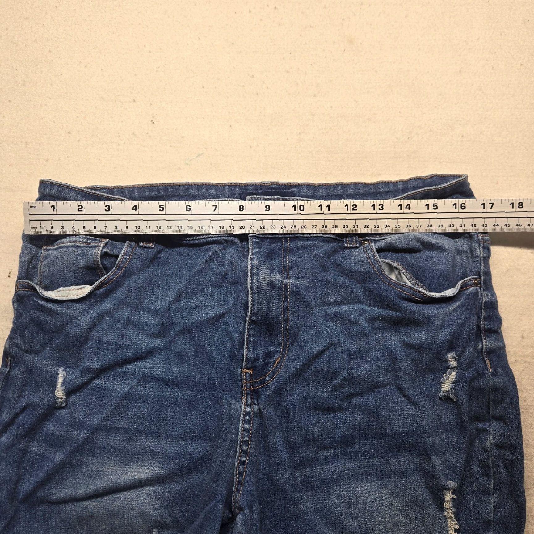 Denime Wax Jean Women's Denim Distressed Stretch Jeans Pants 16 Mid Rise Blue 5-Pocket Jegging Size 38" / US 16 / IT 52 - 4 Thumbnail