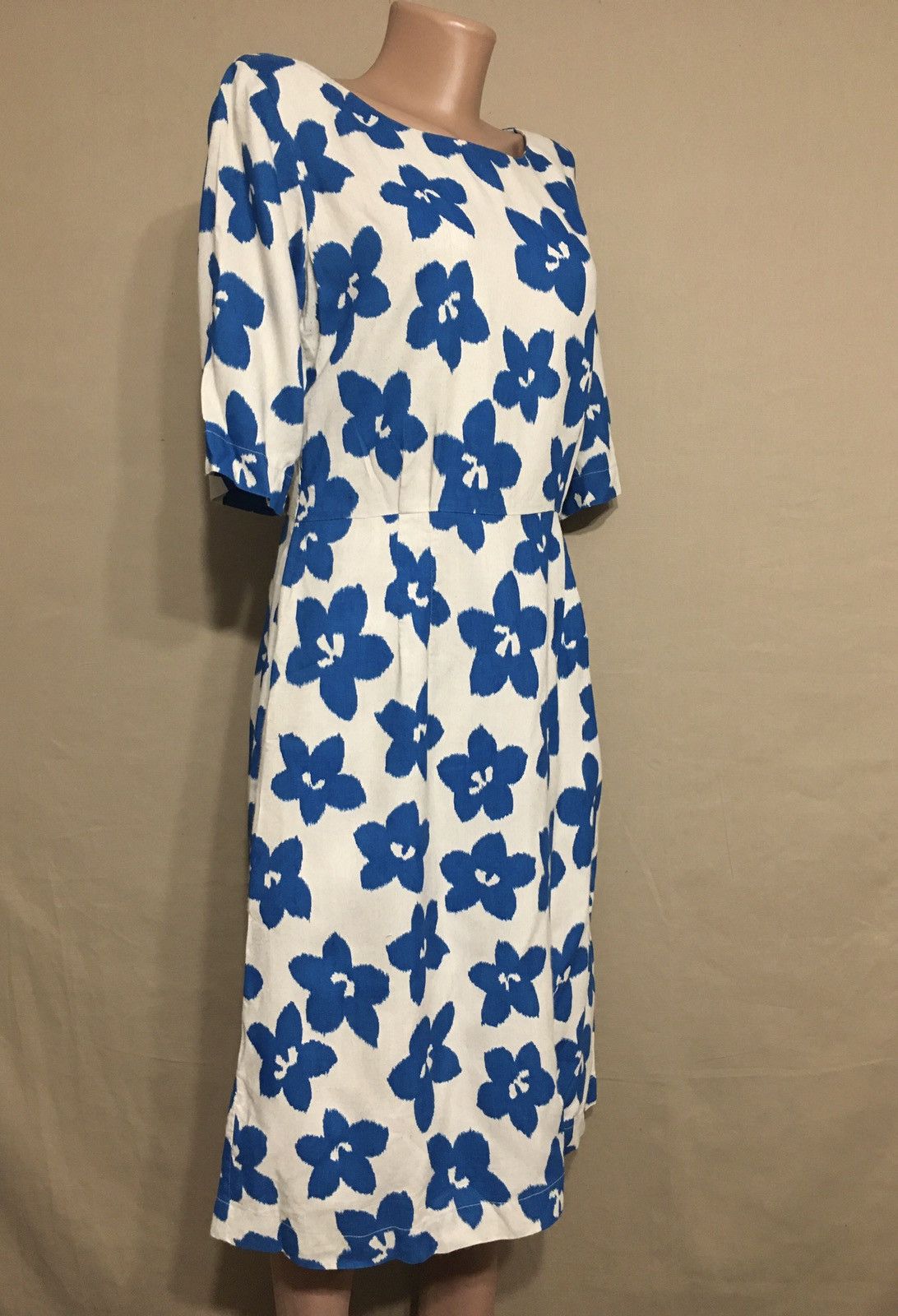 Designer TOAST England Linen Blend Flower Print Dress Size UK 14 Size L / US 10 / IT 46 - 3 Thumbnail