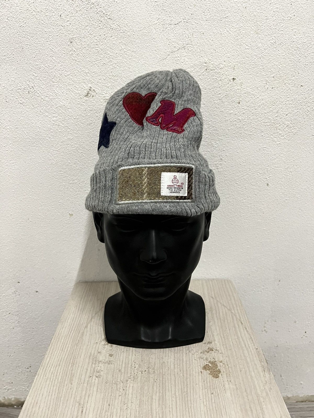 Harris Tweed Japanese Brand Harris Tweed Big Logo Beanie Hat Size ONE SIZE - 2 Thumbnail