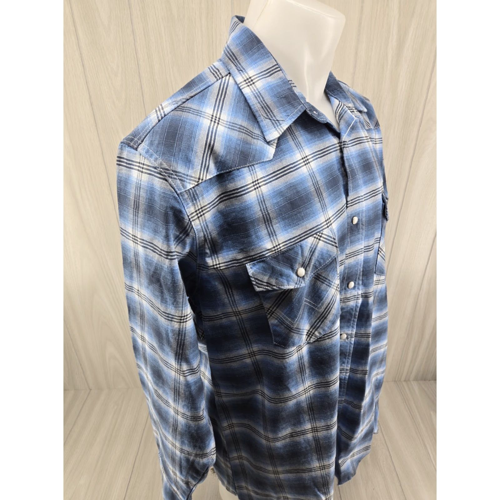Wrangler Wrangler Button-Up Shirt Blue Plaid Pearl Snap Western 2XT Men's Long Sleeve Casual Size US XXL / EU 58 / 5 - 6 Thumbnail