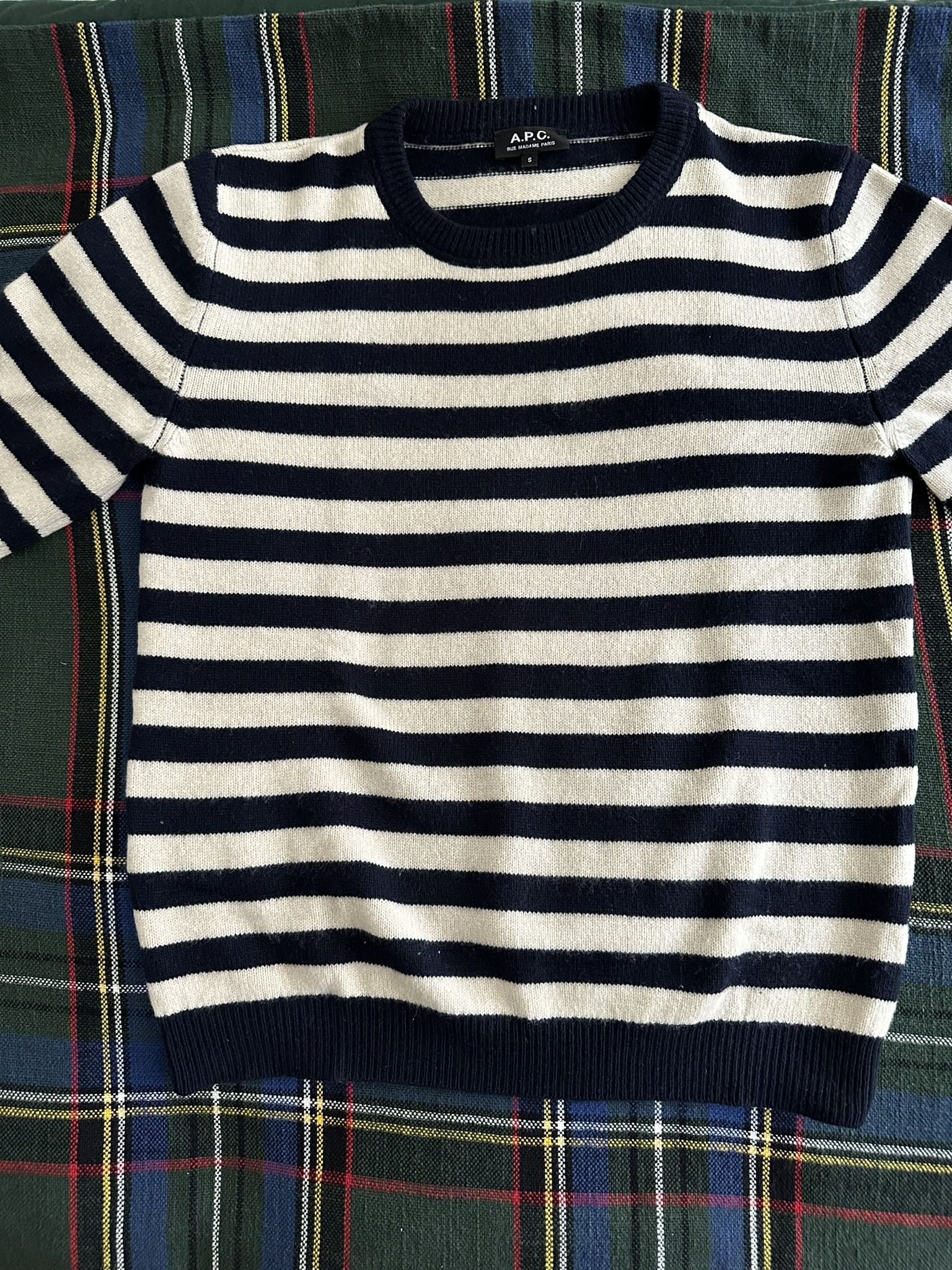 image of A P C Striped Sweater in Navy, Men's (Size Small)