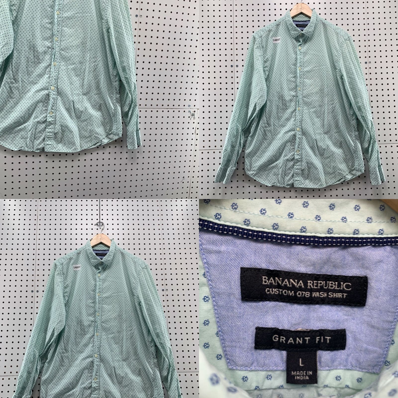 Banana Republic VINTAGE Banana Republic Shirt Men Large Green Polka Dot Button-Down Long Sleeve 90s Classic Mens Size US L / EU 52-54 / 3 - 8 Thumbnail