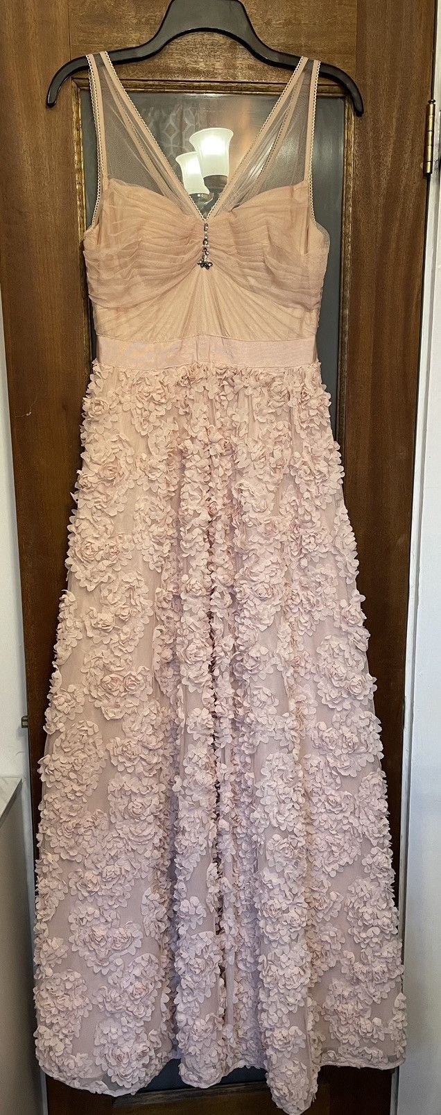 image of Adrianna Papell Sleeveless Doe Rosette Chiffon Tulle Gown in Pink, Women's (Size Small)