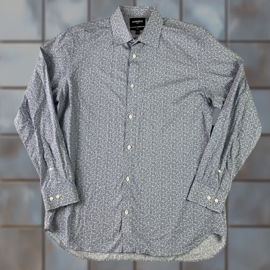 Bonobos Bonobos Stretch Button-Up Shirt Mens XXL blue white floral Long Sleeve Regular Slim Cotton Woven Floral Pattern Casual Men Size US XXL / EU 58 / 5 - 1 Thumbnail