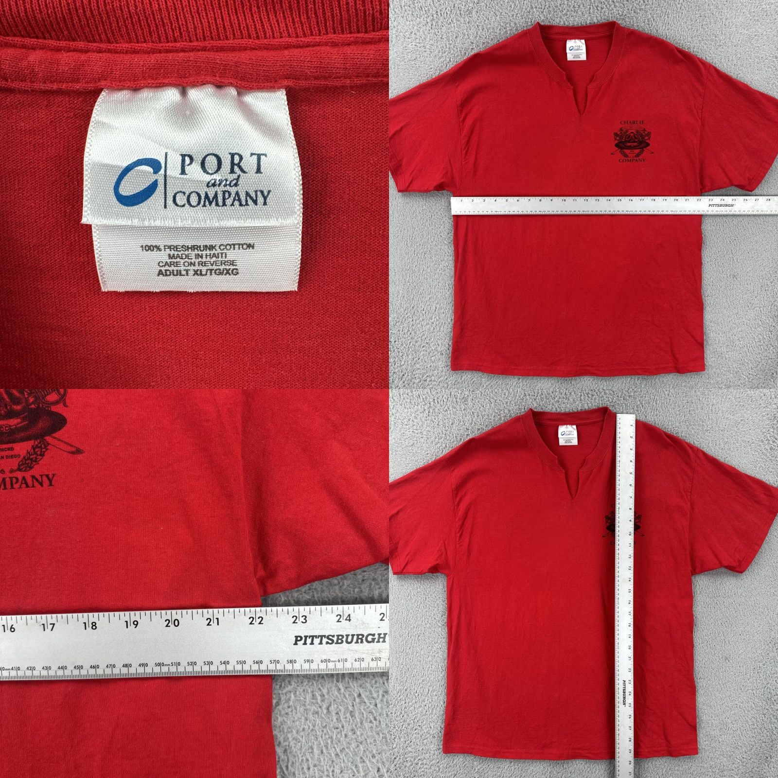 Port & Company VINTAGE Port & Company Shirt Mens XL Red 90s Military Charlie Company First Battalion San Diego Size US XL / EU 56 / 4 - 8 Thumbnail