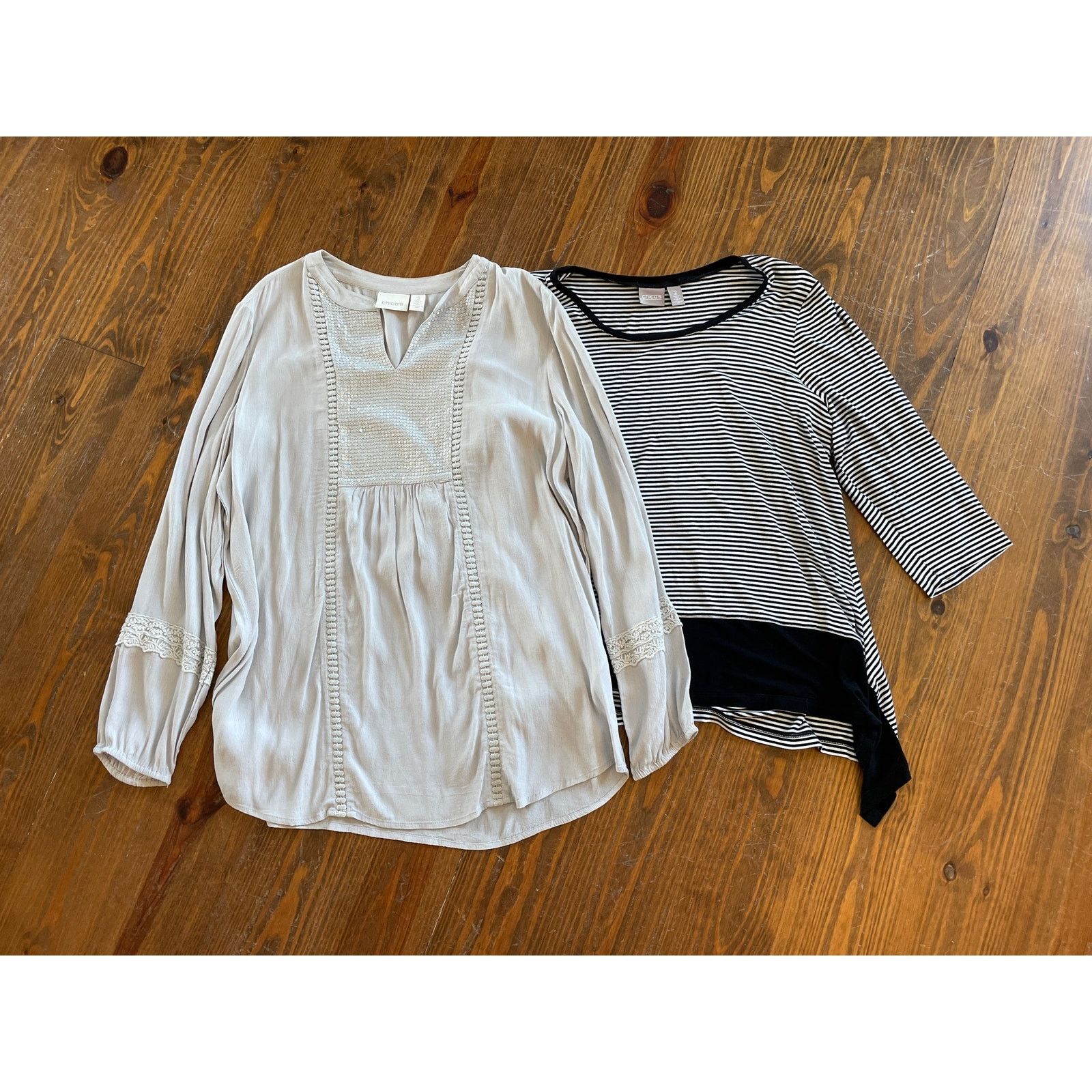 Chicos Chico's Bundle (2) Sequined Peasant Tunic&Striped Tunic,sz 2 Size L / US 10 / IT 46 - 1 Thumbnail