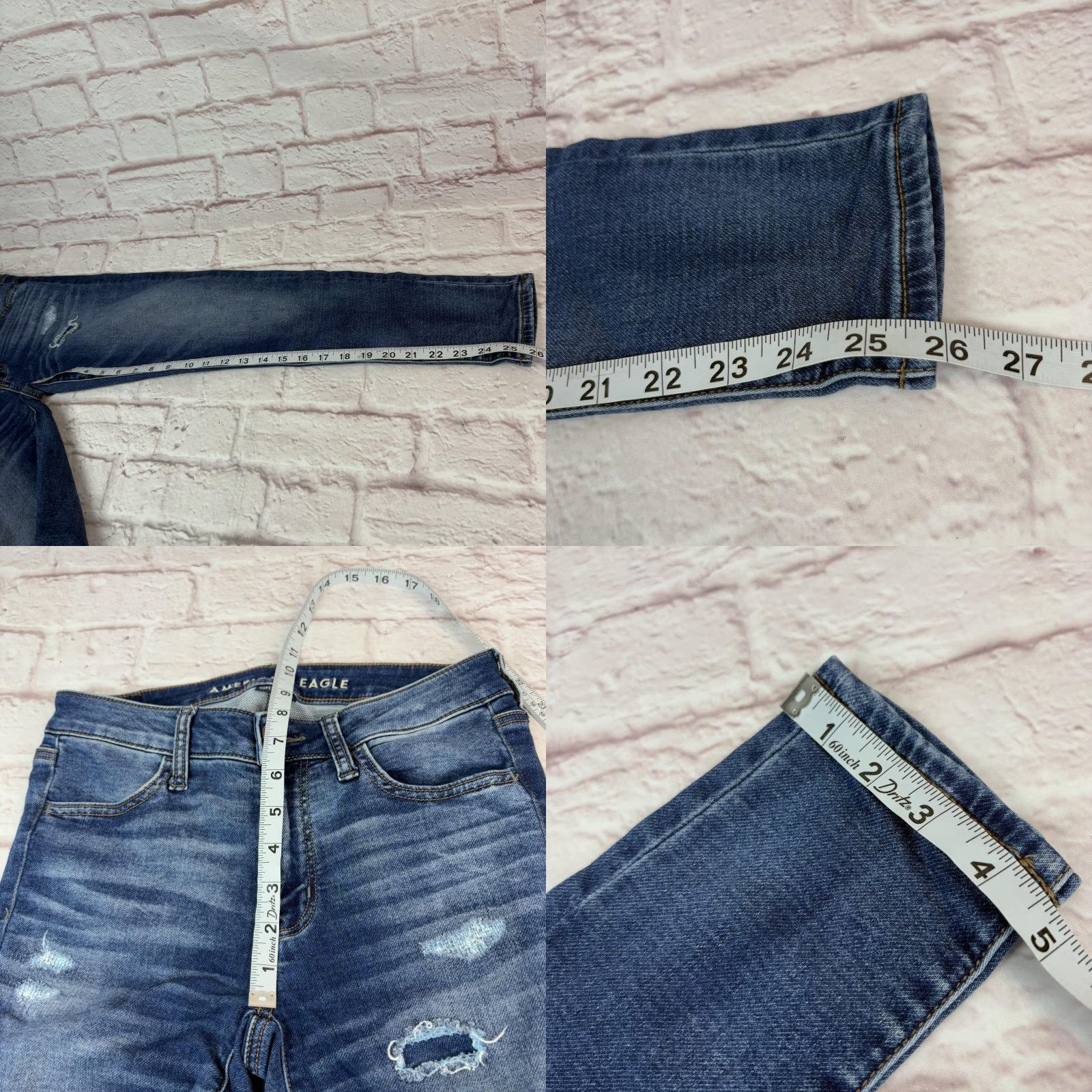 American Eagle Outfitters American Eagle Jeans Womens 6 Short Blue Super Stretch Jegging Distressed Size 28" / US 6 / IT 42 - 9 Thumbnail