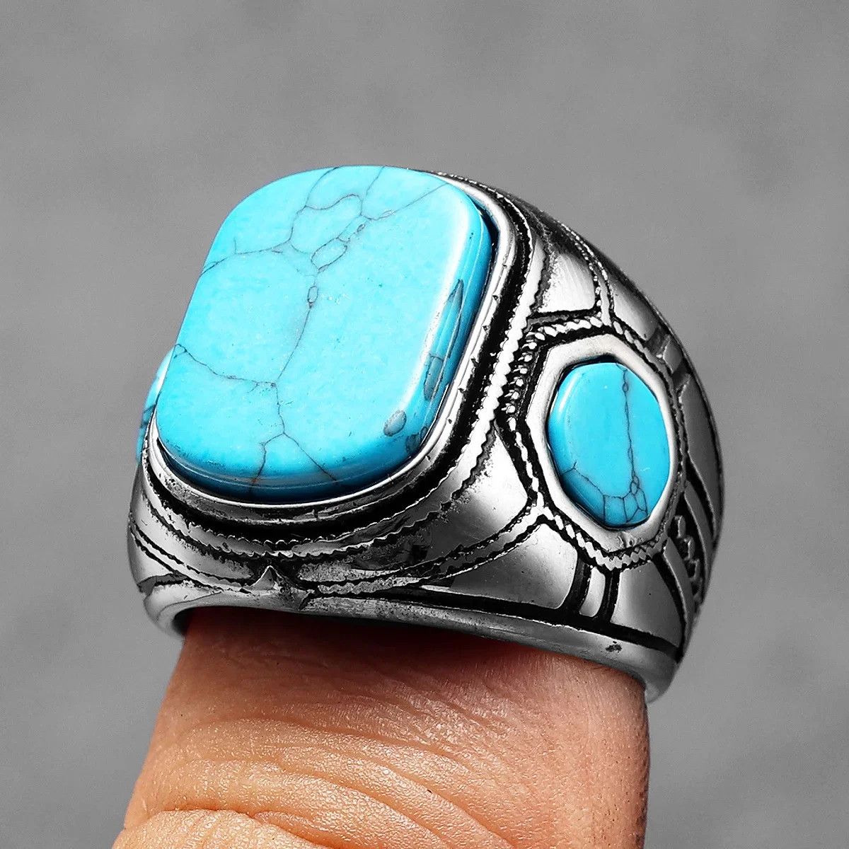 Japanese Brand × Jewelry × Vintage Luxury Turquoise Carved Ring Size ONE SIZE - 3 Thumbnail