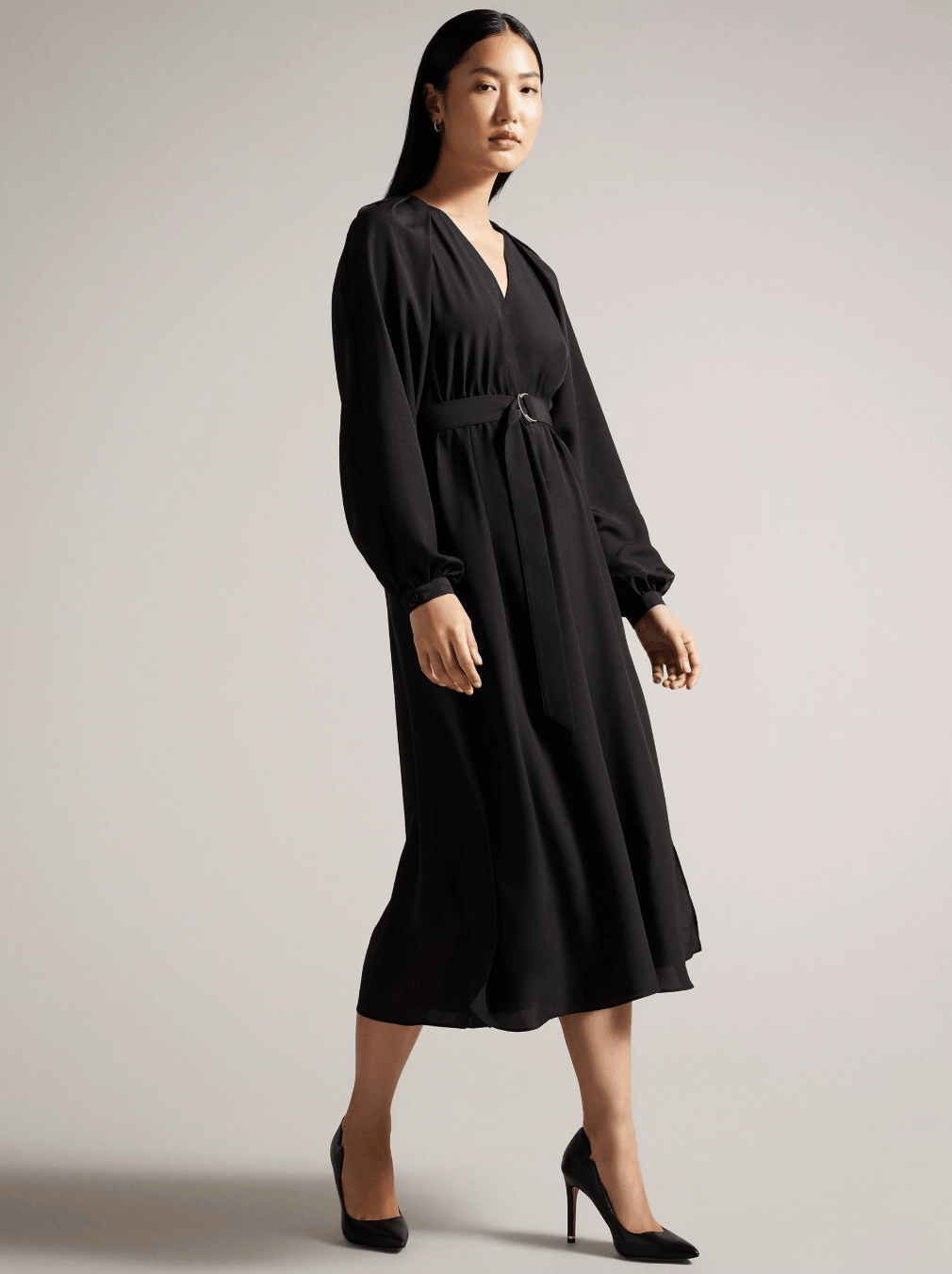 Ted Baker Ted Baker Black Comus Midi Shirt Dress With Gathered Neck Size S / US 4 / IT 40 - 1 Thumbnail