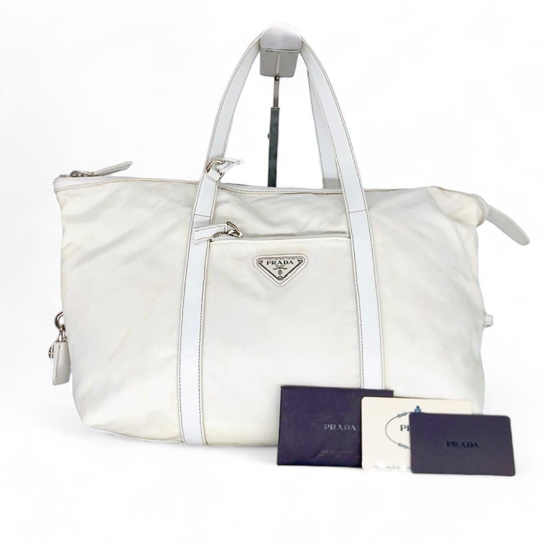 Prada Prada - White Nylon Handbag Triangle Logo Plate Size ONE SIZE - 2 Thumbnail