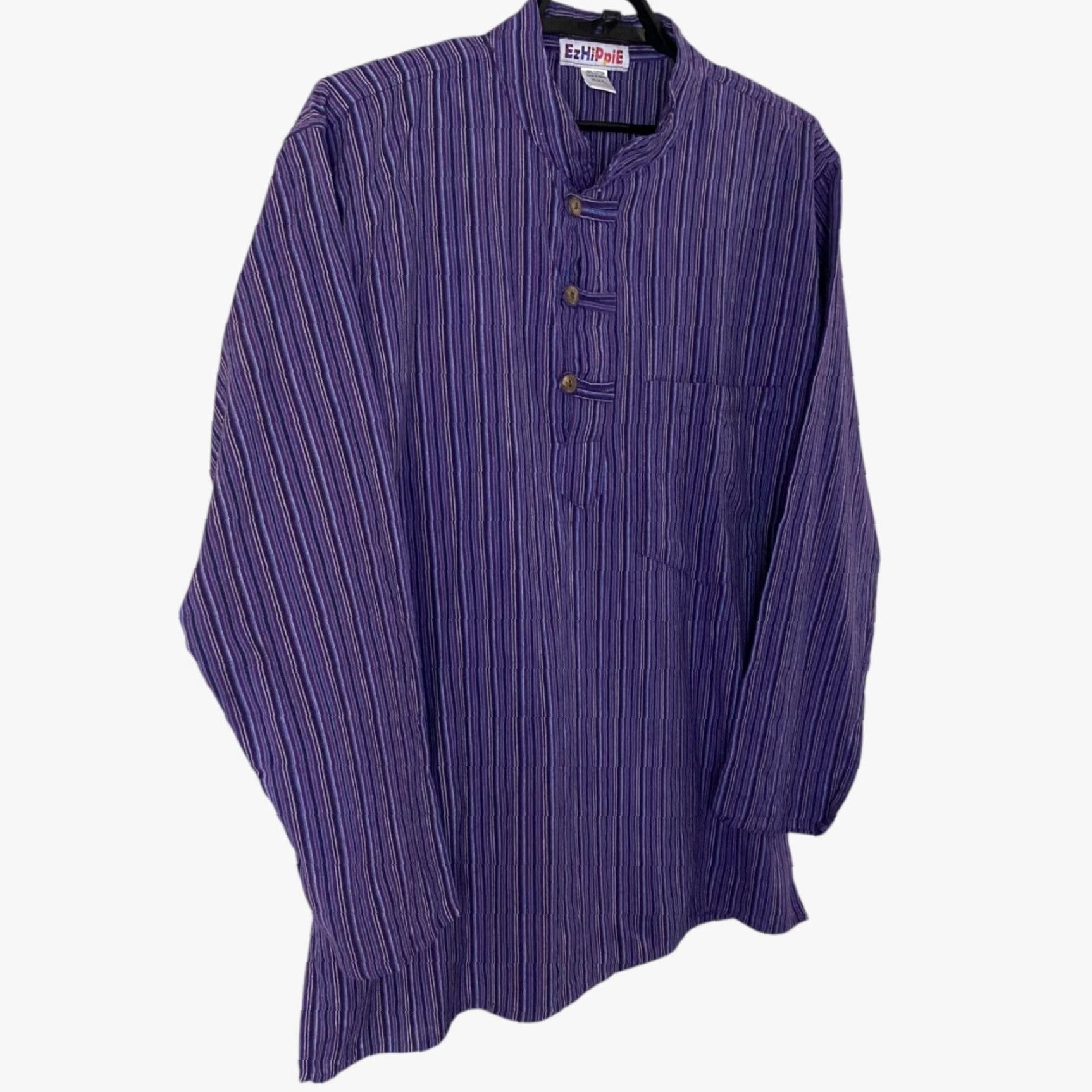 Etro VINTAGE EzHippie Retro Striped Grandad Collared Shirt Men's XXL Purple Cotton All Seasons Size US XXL / EU 58 / 5 - 3 Thumbnail