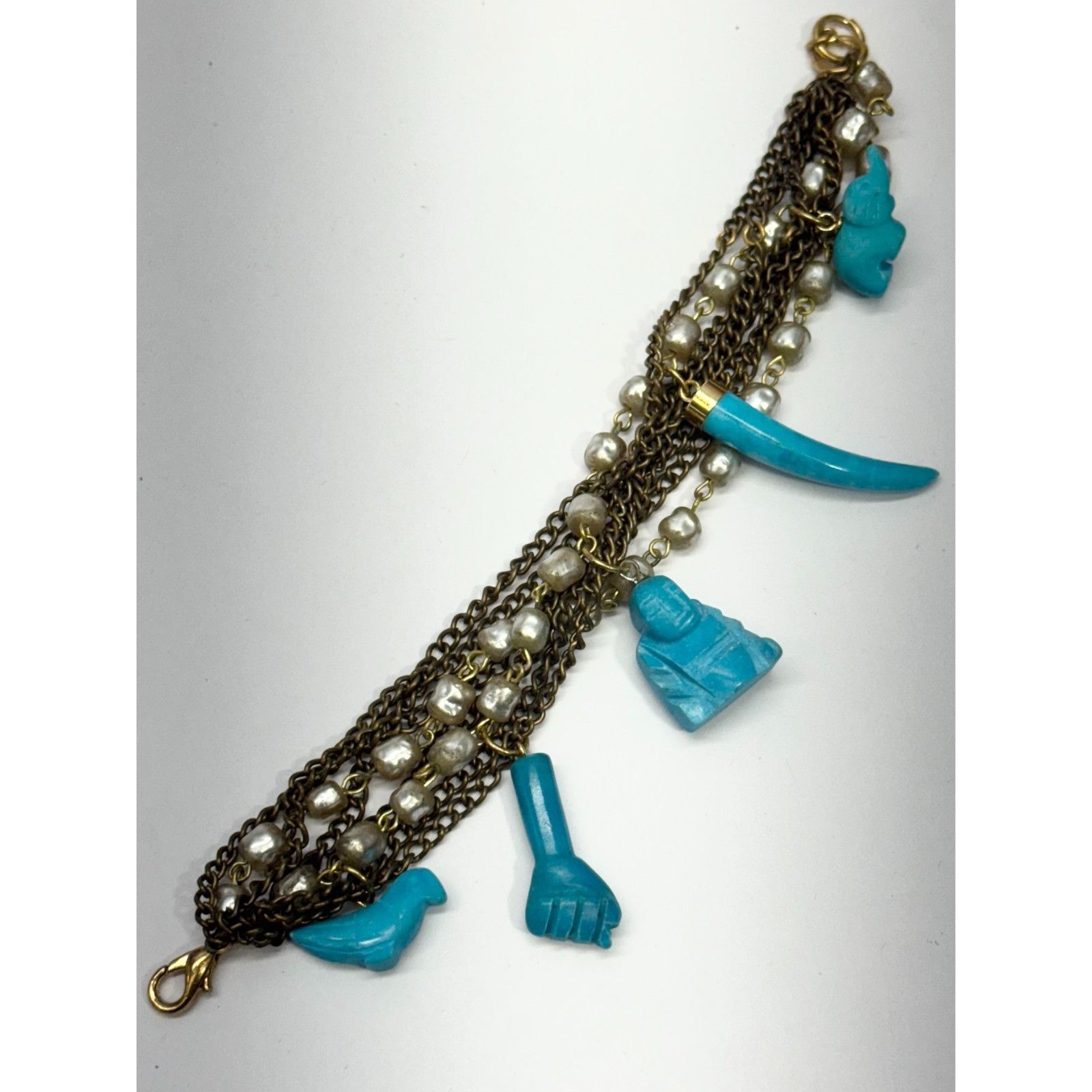 Vintage Vintage multi chain pearl semi precious stone charm bracelet Size ONE SIZE - 5 Thumbnail