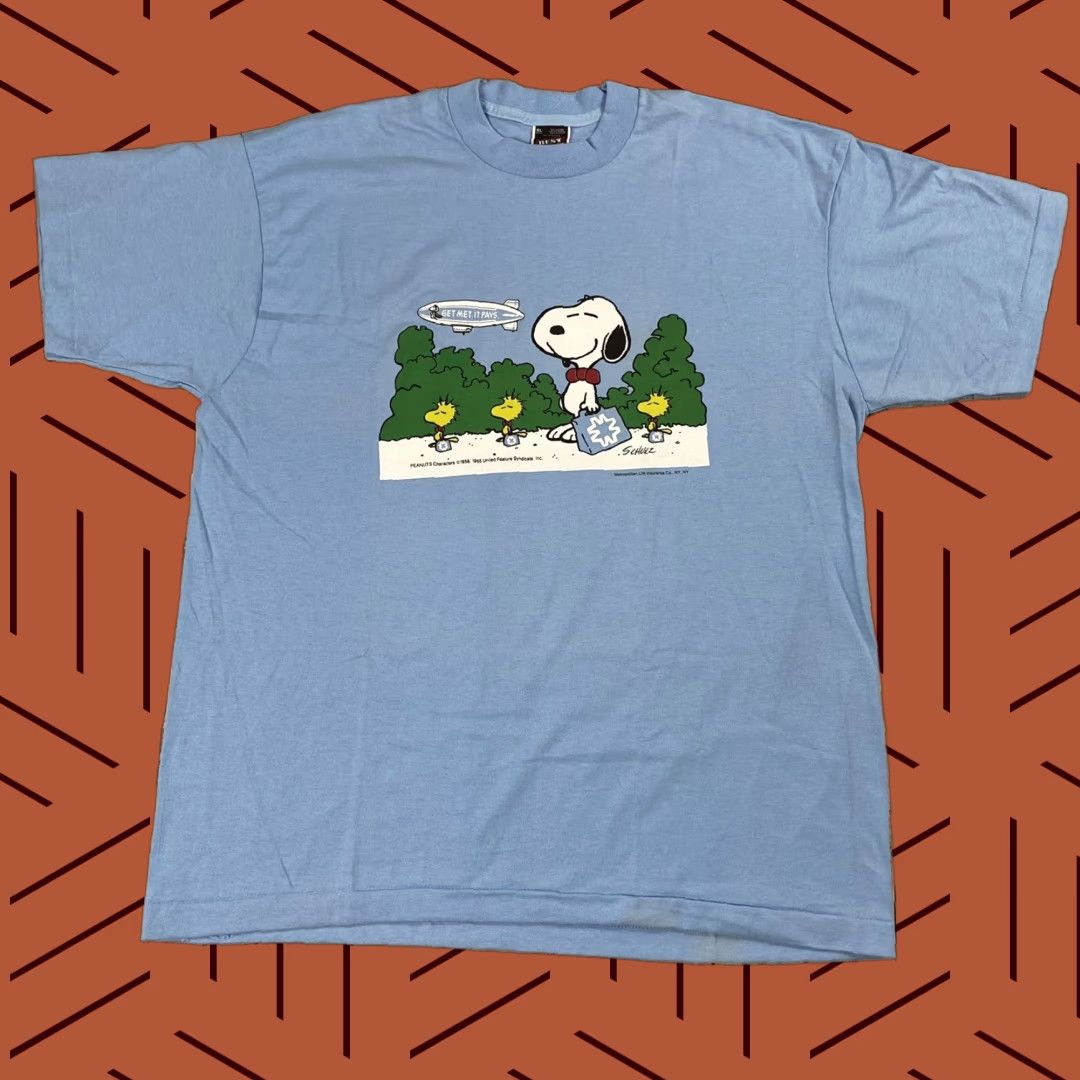 Vintage VINTAGE 1980s Peanuts Snoopy Graphic T-Shirt Unisex XL Blue Cotton Blend Screen Stars Size US XL / EU 56 / 4 - 1 Thumbnail